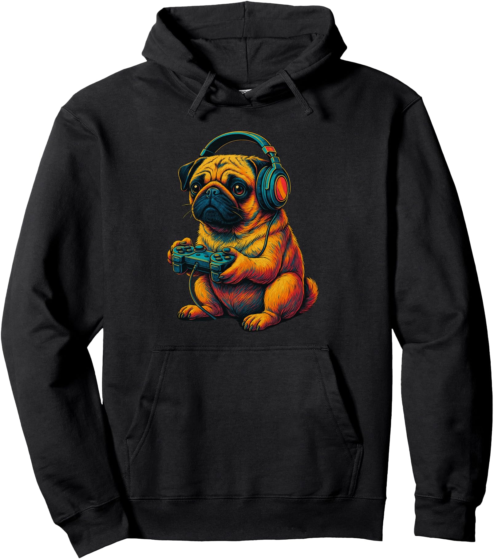 Dog Pug Funny Video Games Gamer Pullover Hoodie