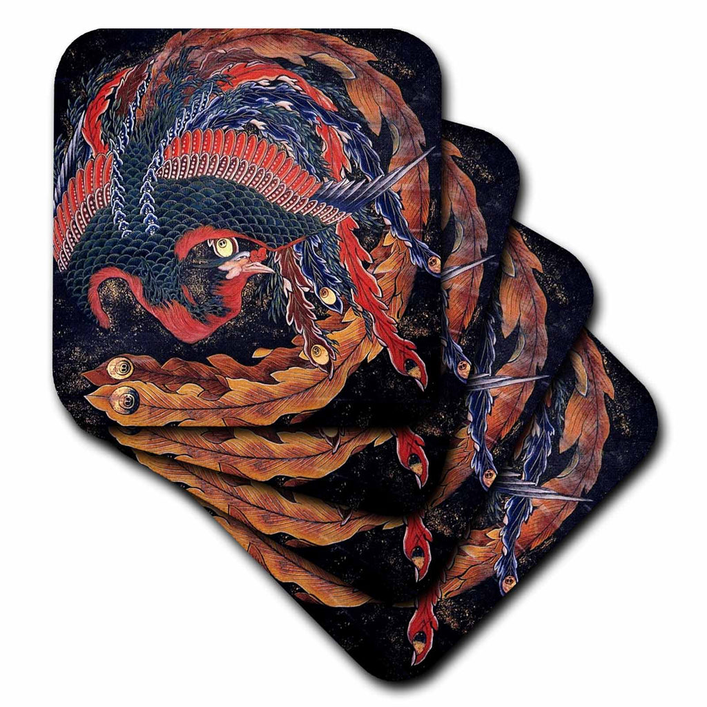 3dRose Florene - Hokusai Japanese Art - Image of Famous Japanese Hokusai Painting Of The Phoenix - Coasters (cst_234284)