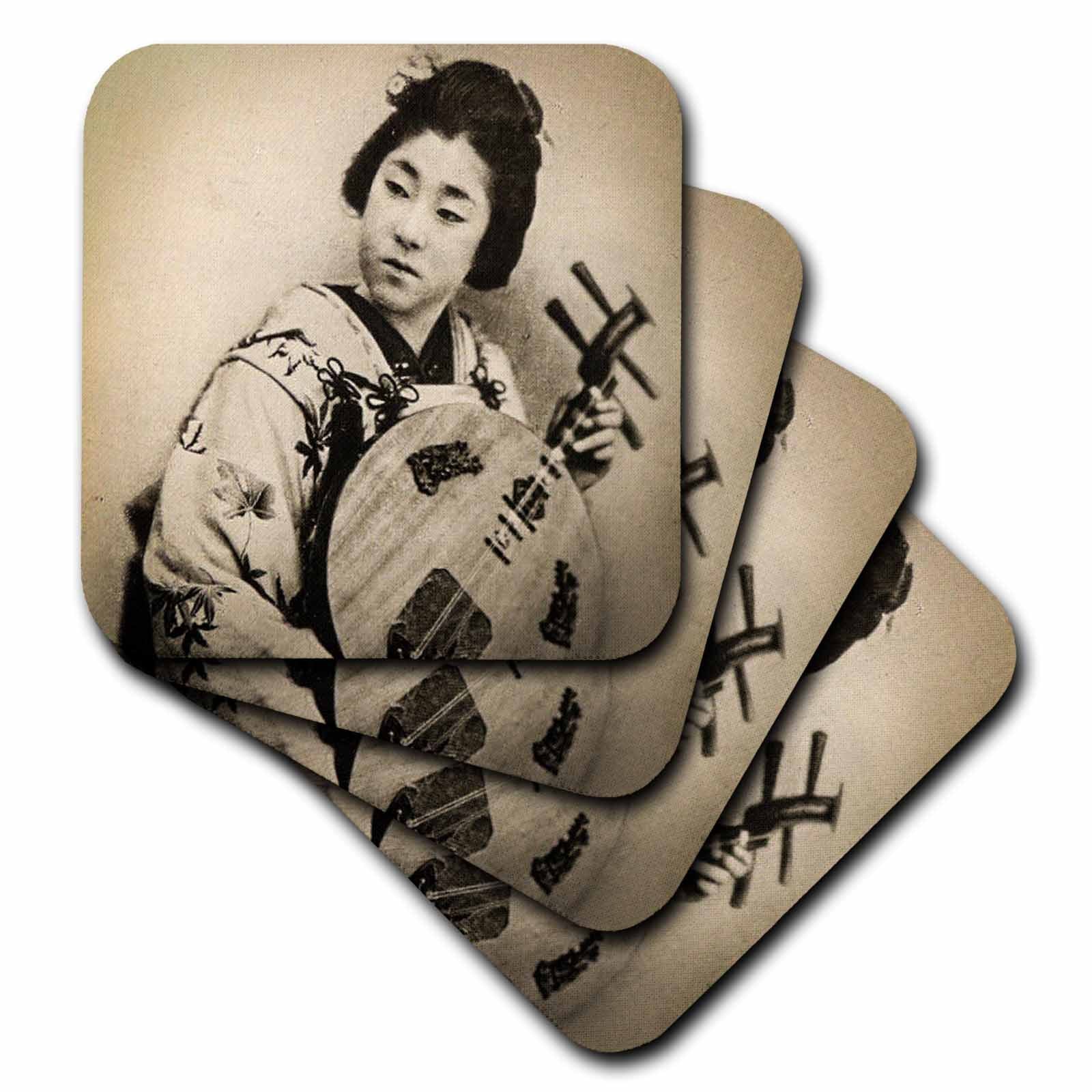 3dRose Magic Lantern Slide Japanese Geisha Musician Biwa Gagaku - Coasters (cst-359136)