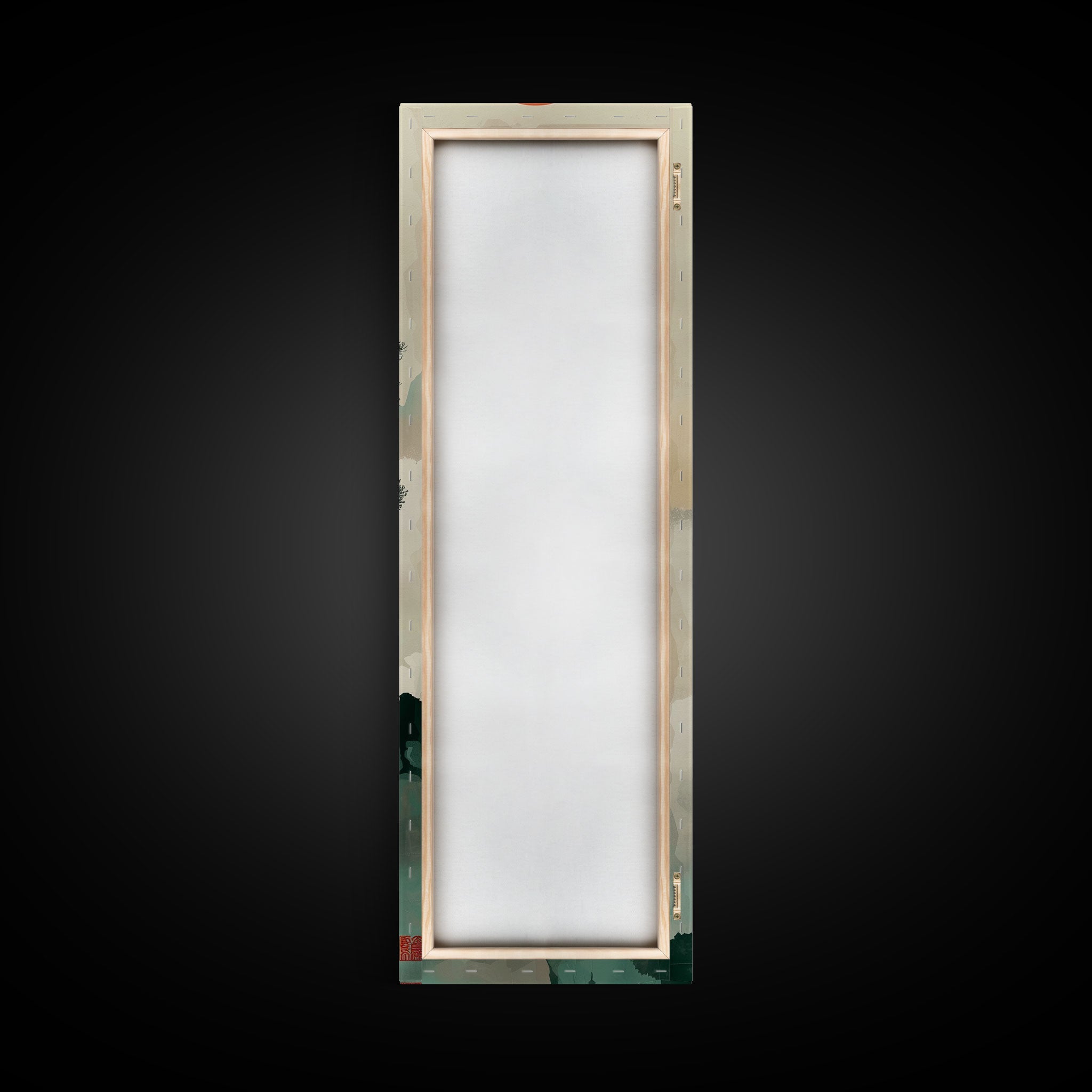 Bonsai Tree Mountain Red Sun Japanese Tall Wall Art Skinny Framed Canvas Print Ukiyo-e Style