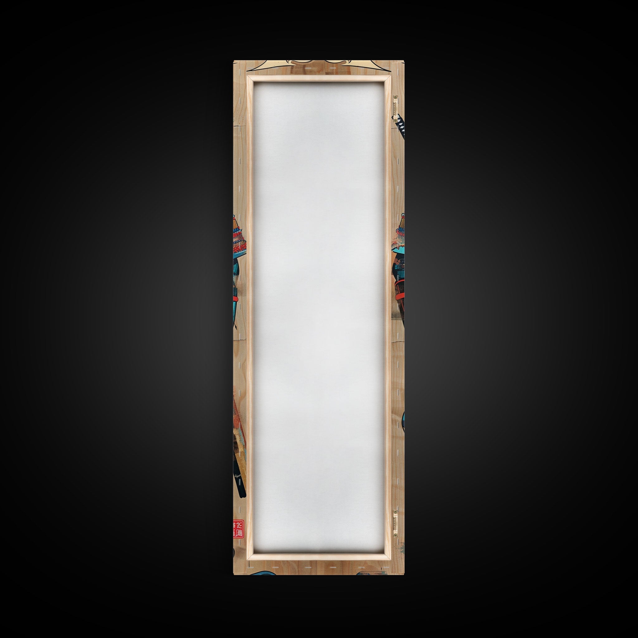 Skinny Art, Tall Art, Samurai Armor Wood Block Print Framed Canvas Print Japanese Style Art Ukiyo-e Art