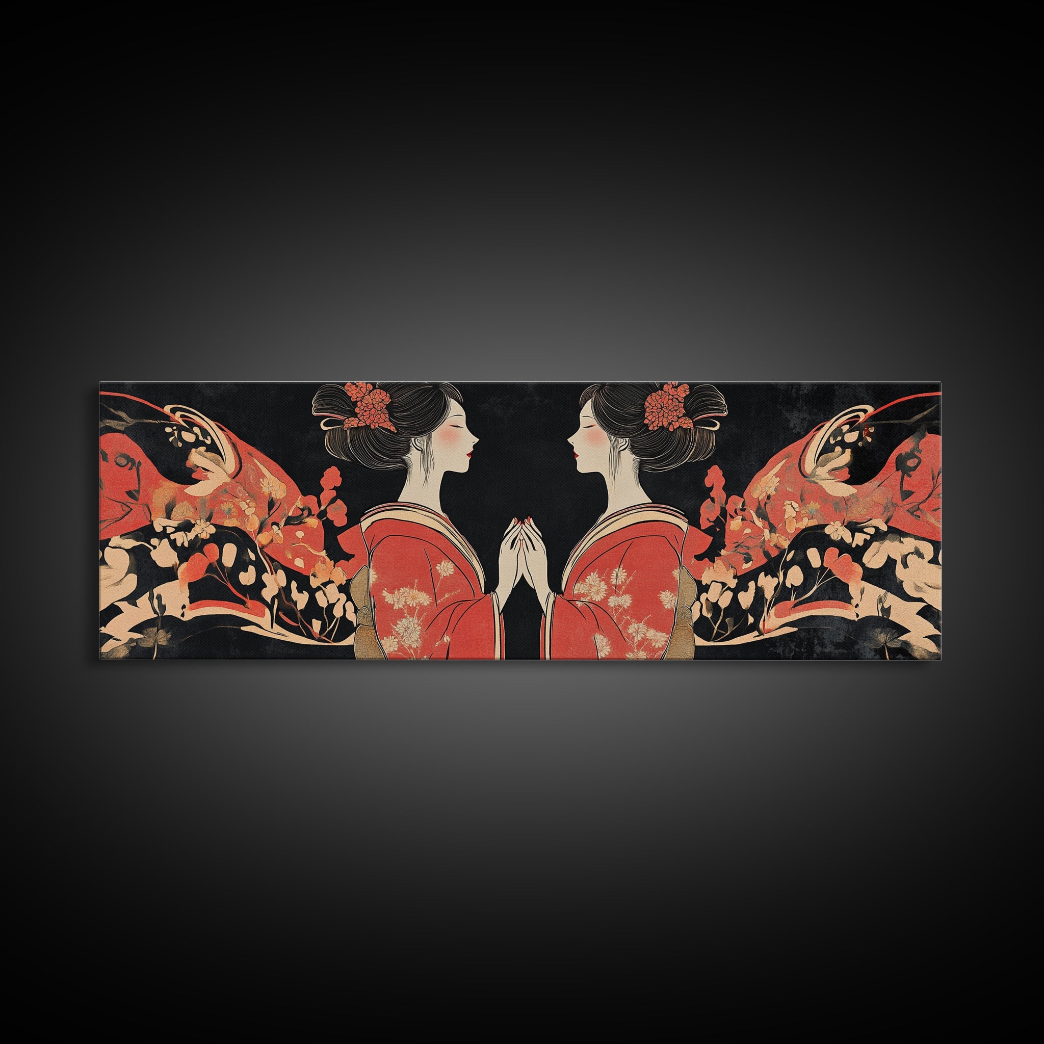 Elegant Geisha Framed Canvas Print Chinoiserie Art Nouveau Print Japanese Zen Art Gift Idea for Her Bedroom Living Room Wall Decor