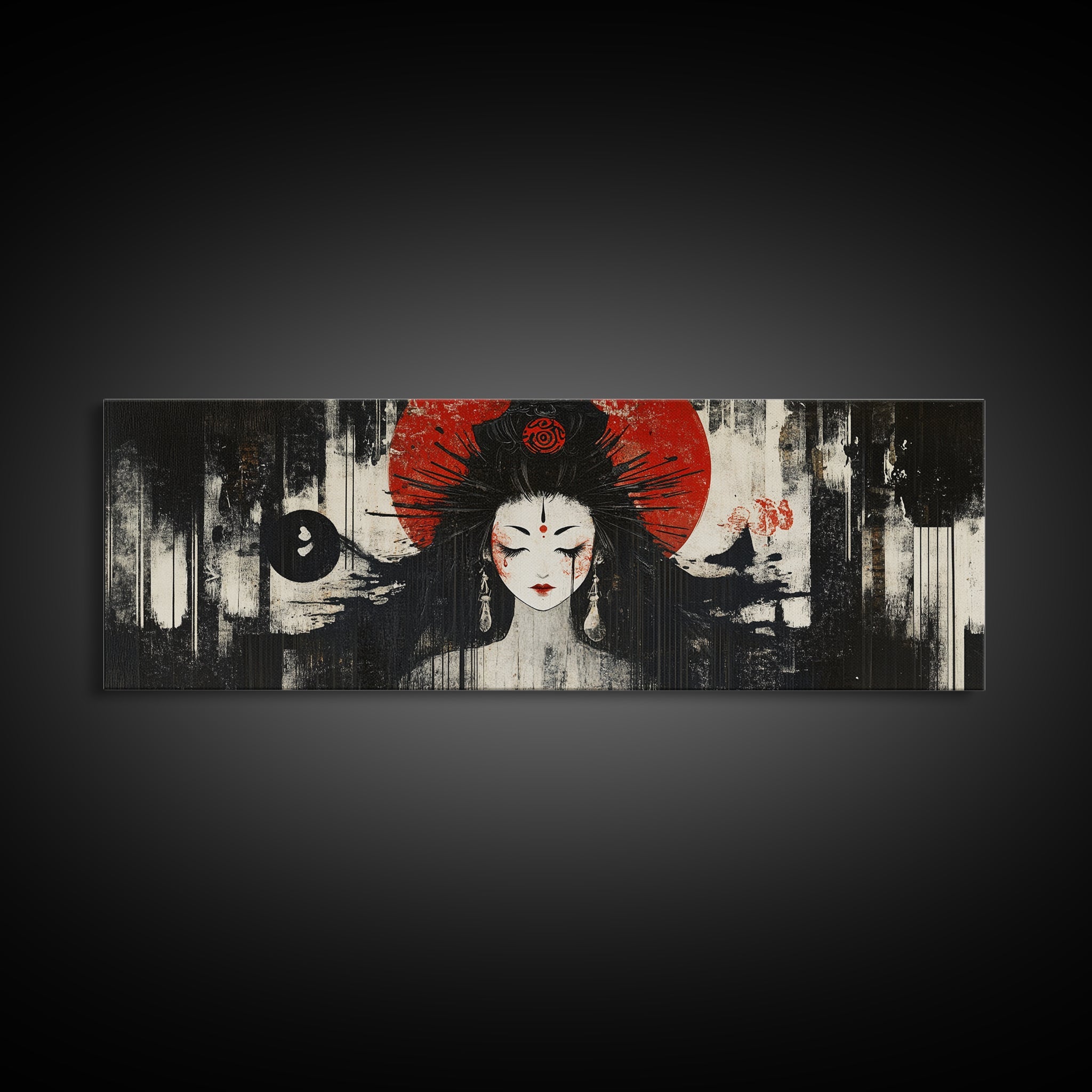 Mystical Goddess Framed Canvas Print Dark Angels Wall Art Japanese-Inspired Sacred Geometry Art Bedroom Wall Decor