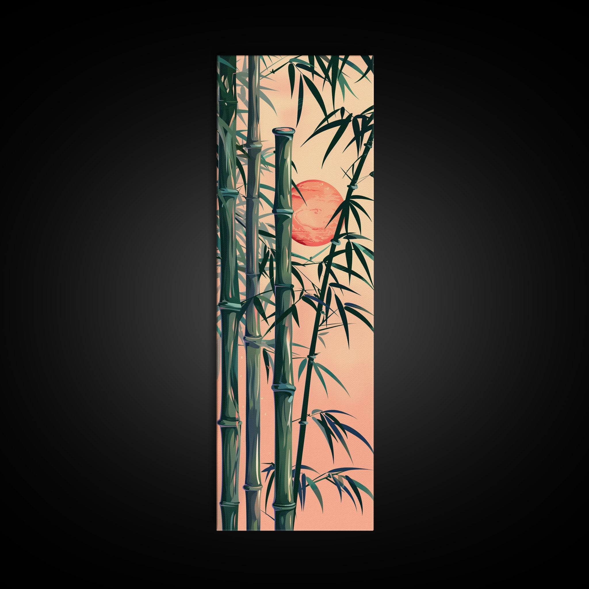 Framed Canvas Print Of Bamboo Stalks And Red Sun, Traditional Japanese Style Wall Art Ready To Hang For Asian Inspired Decor