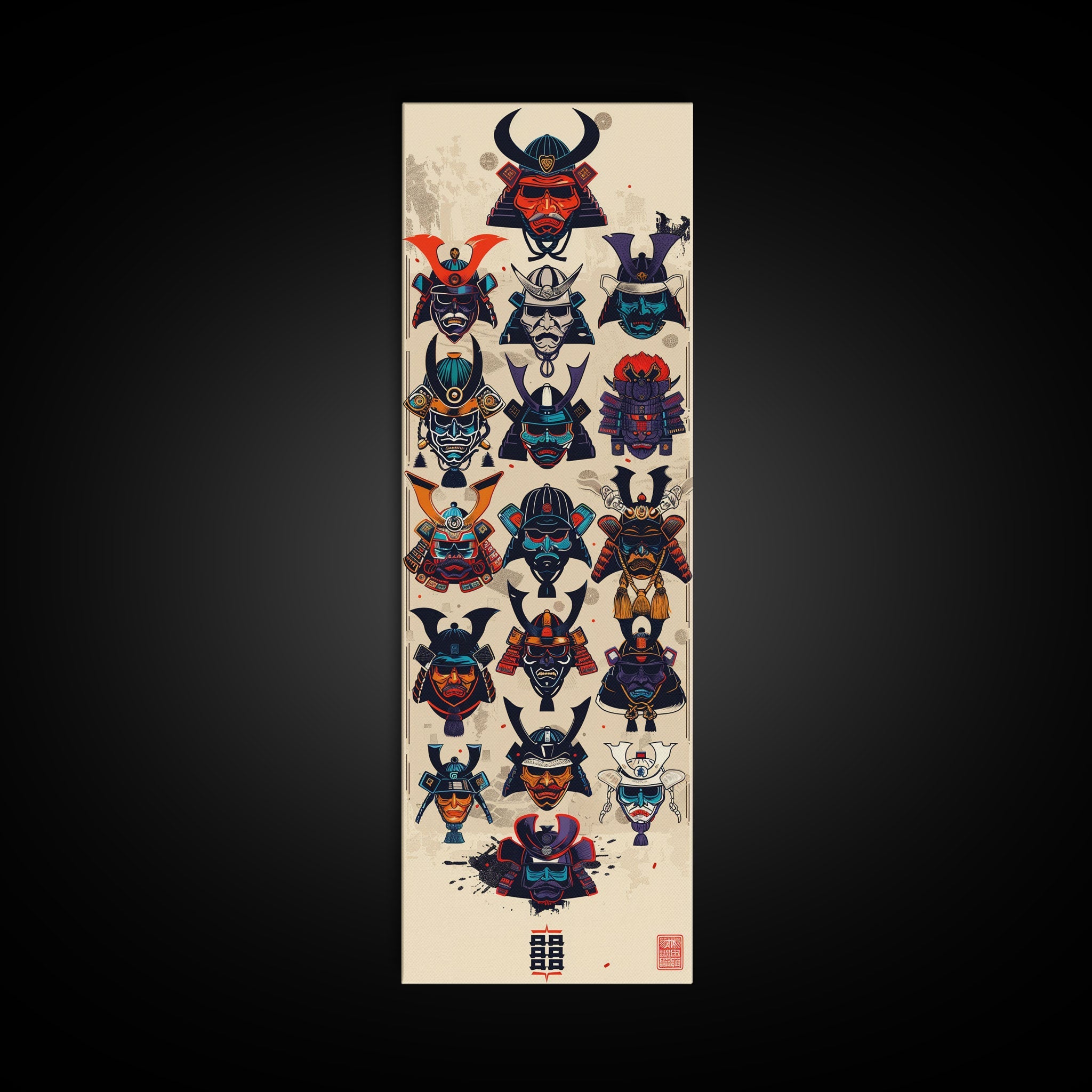 Canvas Print Traditional Japanese Samurai Helmets Collection, Intricate Details In Warrior Masks, Bold Cultural Decor For Any Space