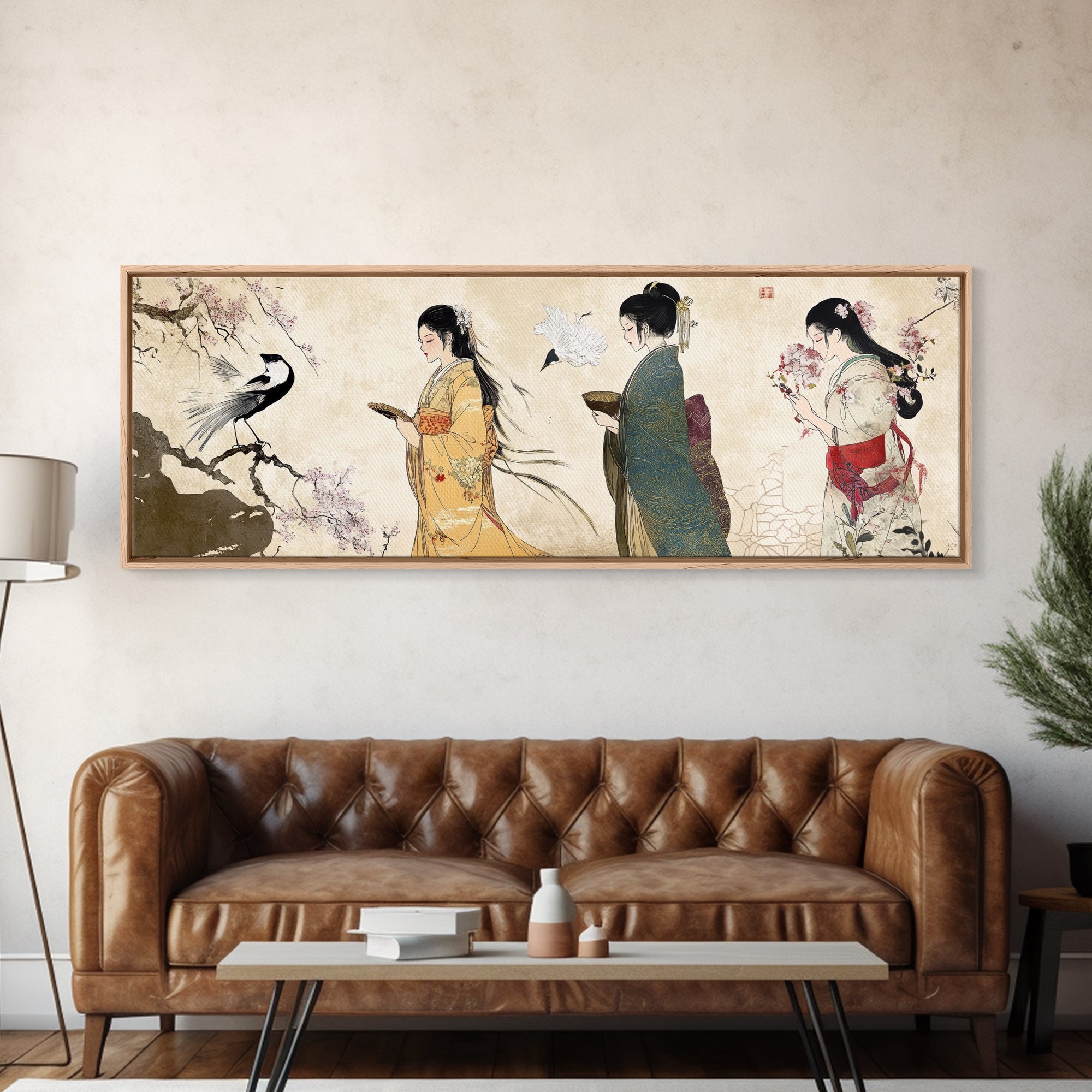 Cherry Blossom Canvas Print Chinoiserie Wall Art Japanese Minimalist Art Botanical Prints Rustic Artwork Guest Room Decor
