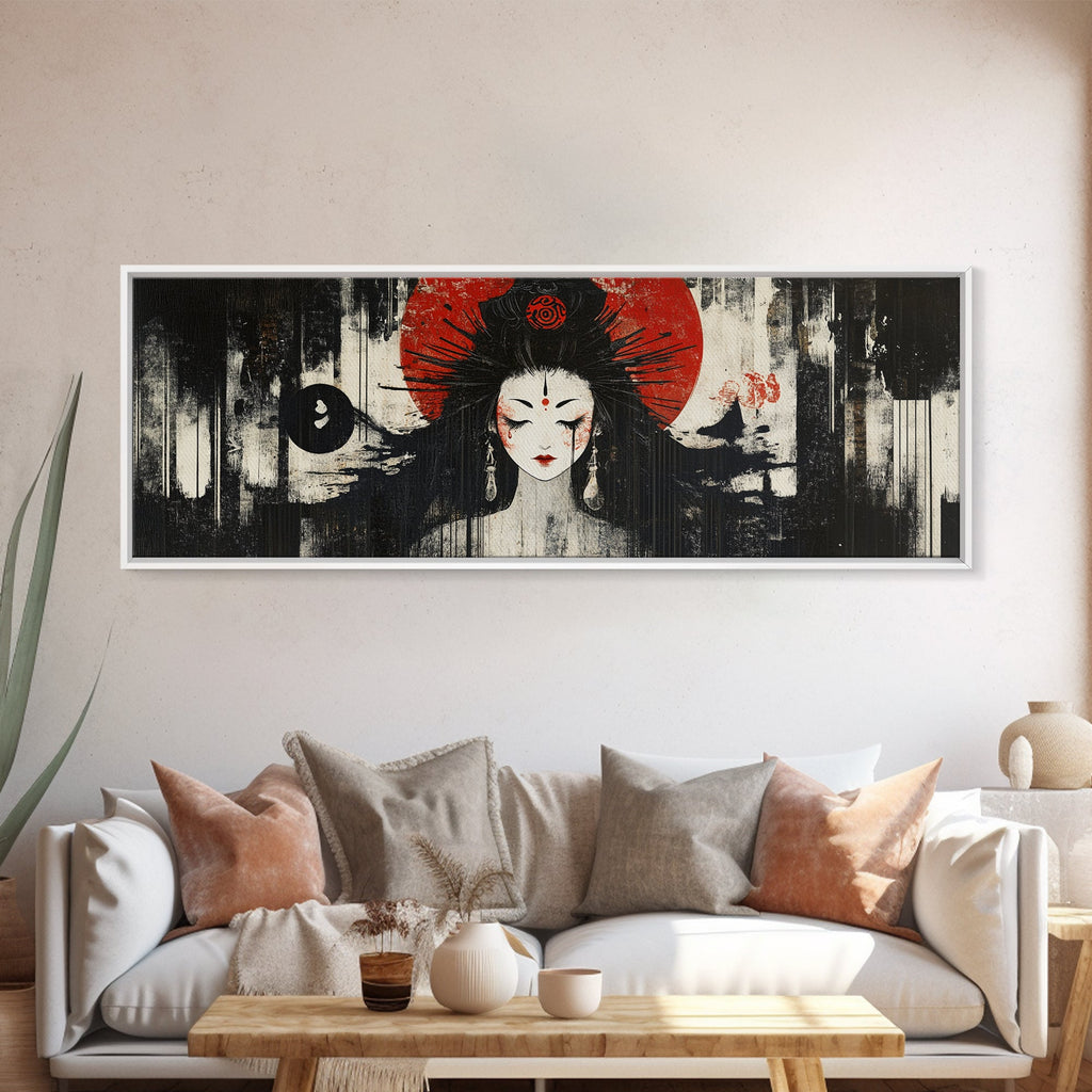 Mystical Goddess Framed Canvas Print Dark Angels Wall Art Japanese-Inspired Sacred Geometry Art Bedroom Wall Decor