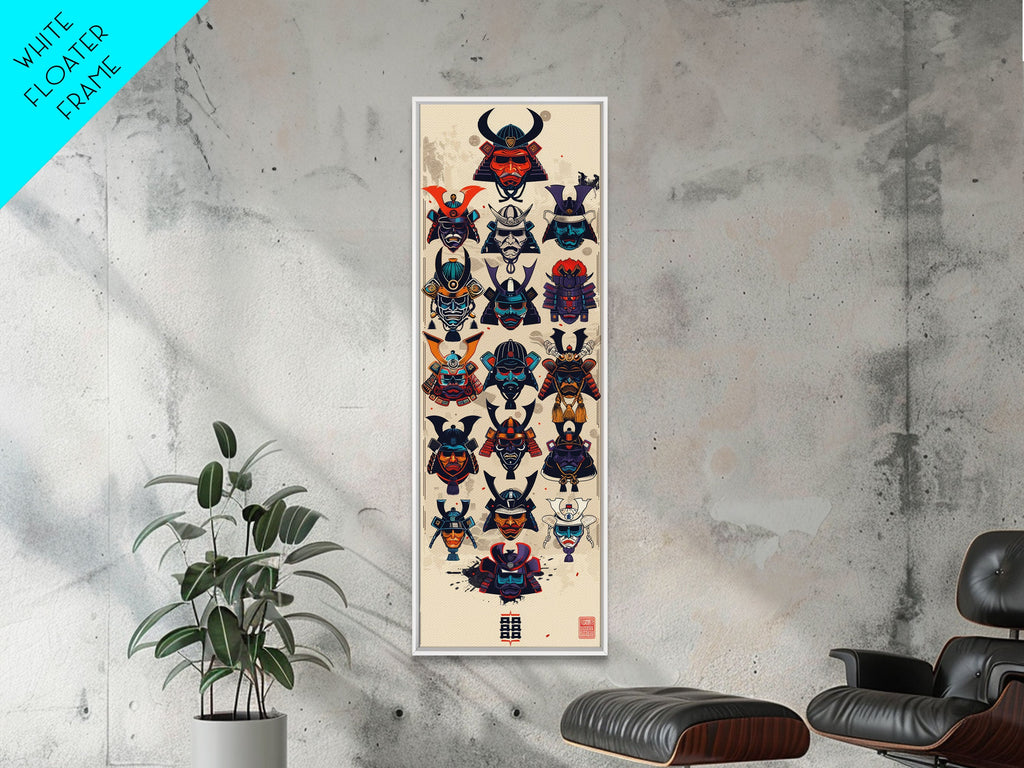 Canvas Print Traditional Japanese Samurai Helmets Collection, Intricate Details In Warrior Masks, Bold Cultural Decor For Any Space