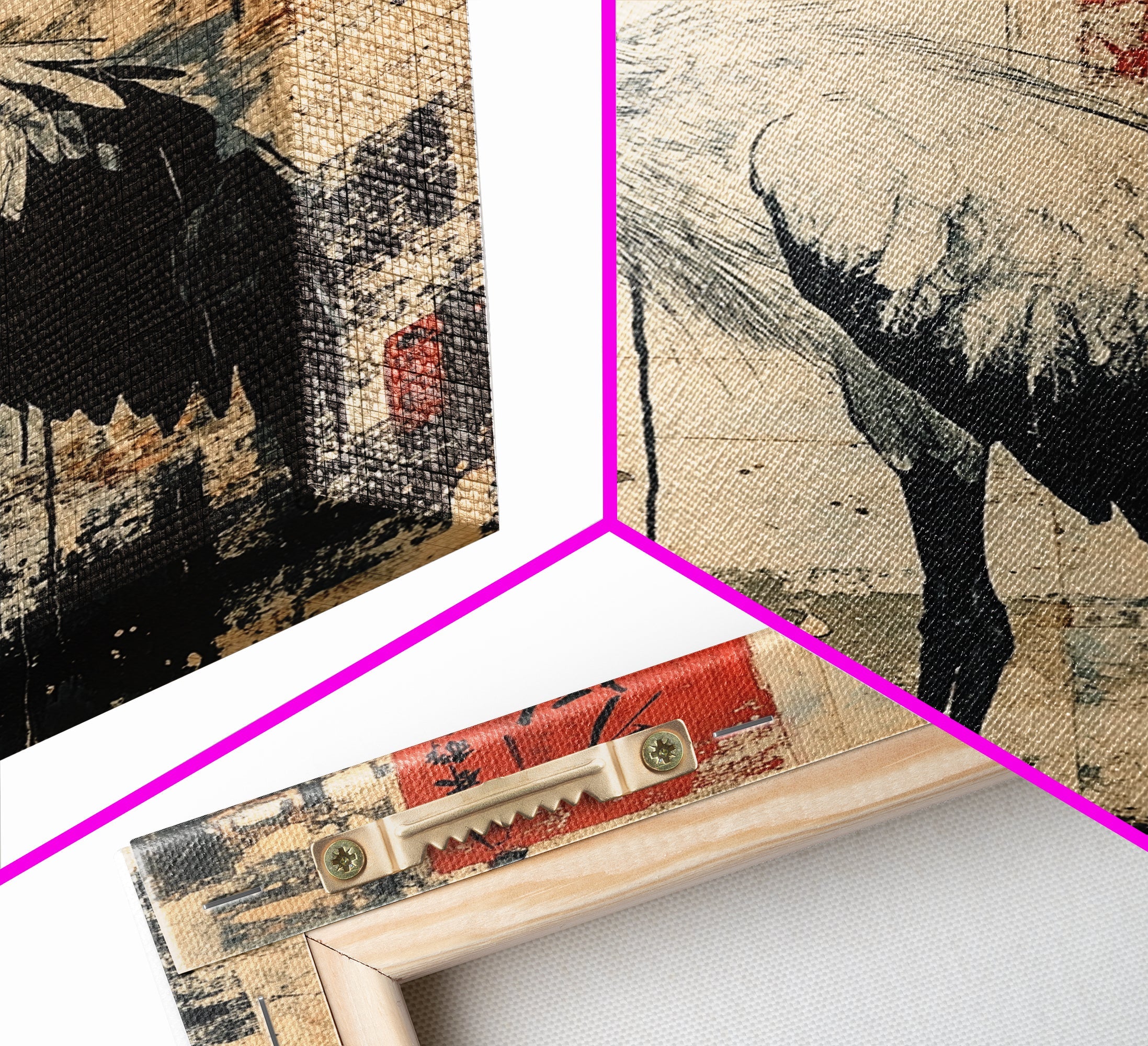 Blue Heron Wall Art Framed Canvas Print Ready To Hang, Japanese Style Wabi Sabi Art, Coastoal Decor