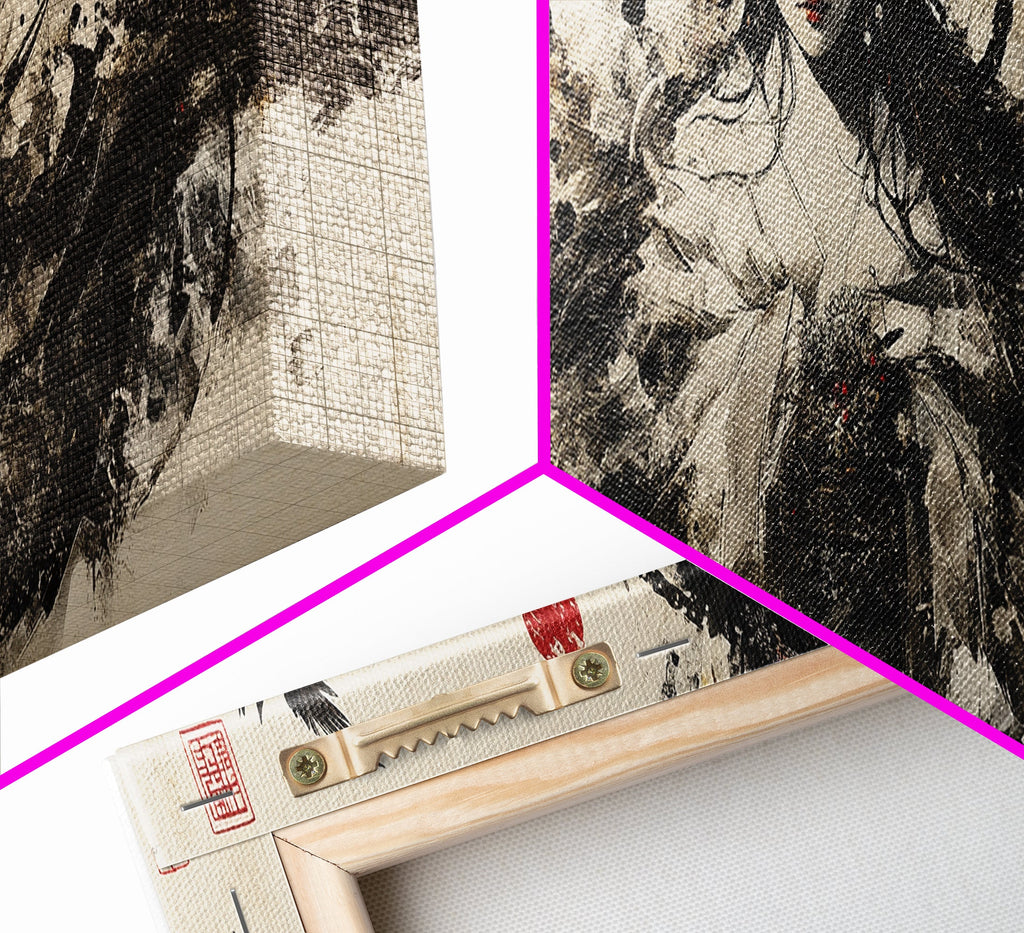 Ethereal Goddess Framed Canvas Print Moody Art Japanese-Style Dark Angels Wall Art Feminine Zen Artwork Rustic Decor