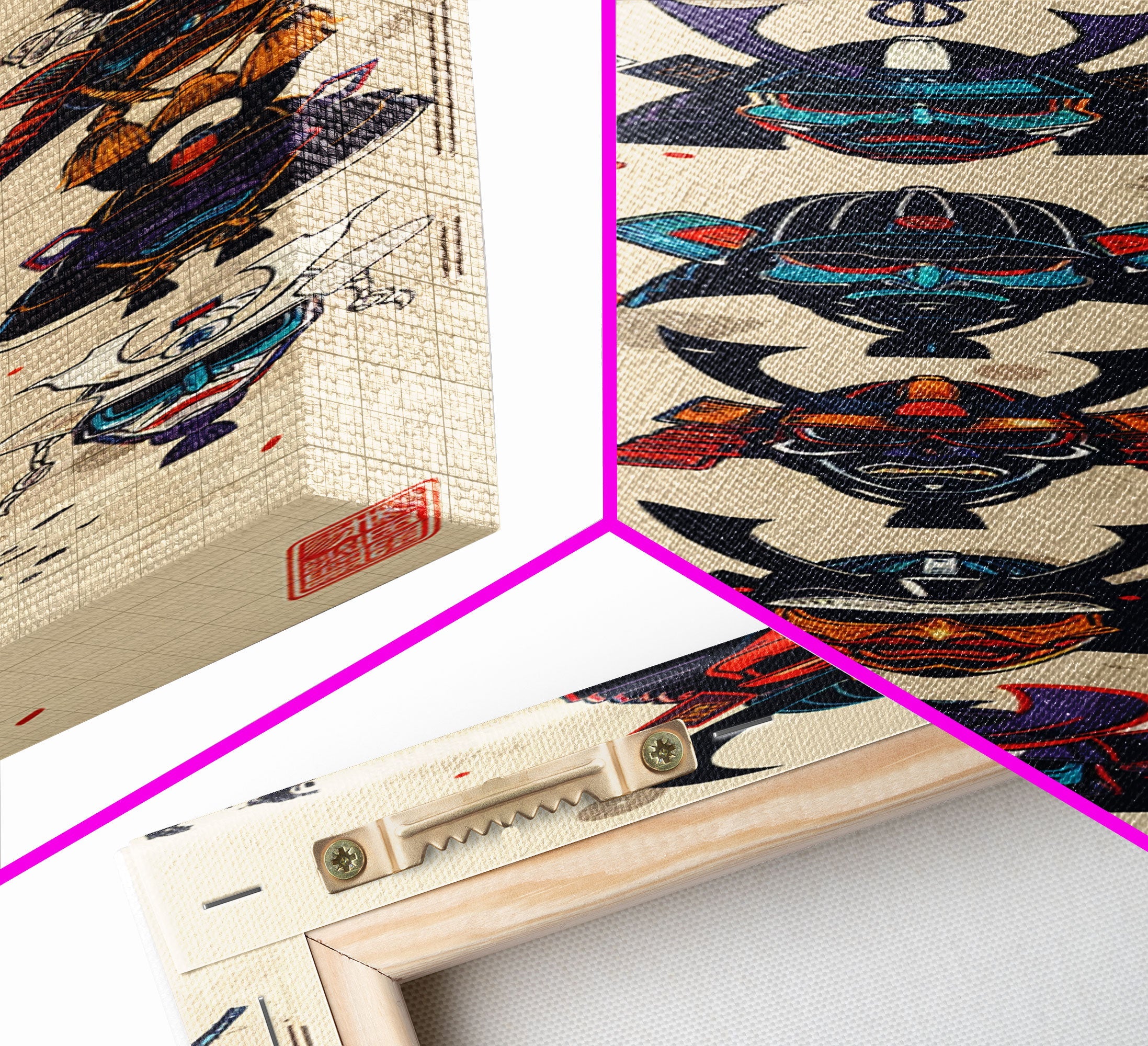 Canvas Print Traditional Japanese Samurai Helmets Collection, Intricate Details In Warrior Masks, Bold Cultural Decor For Any Space