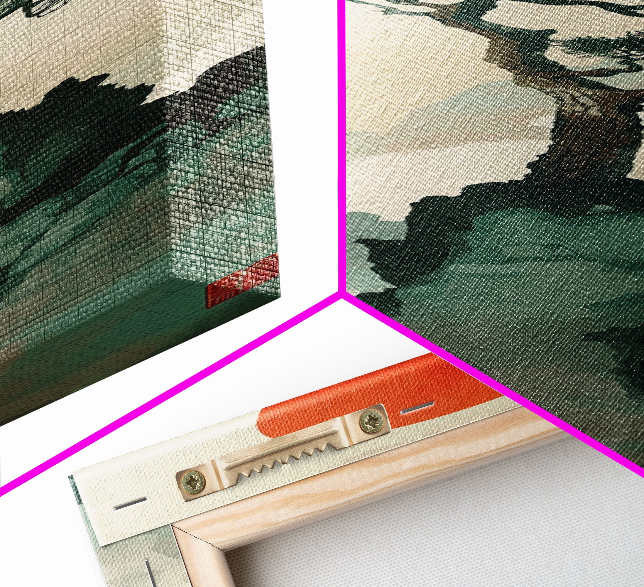 Bonsai Tree Mountain Red Sun Japanese Tall Wall Art Skinny Framed Canvas Print Ukiyo-e Style