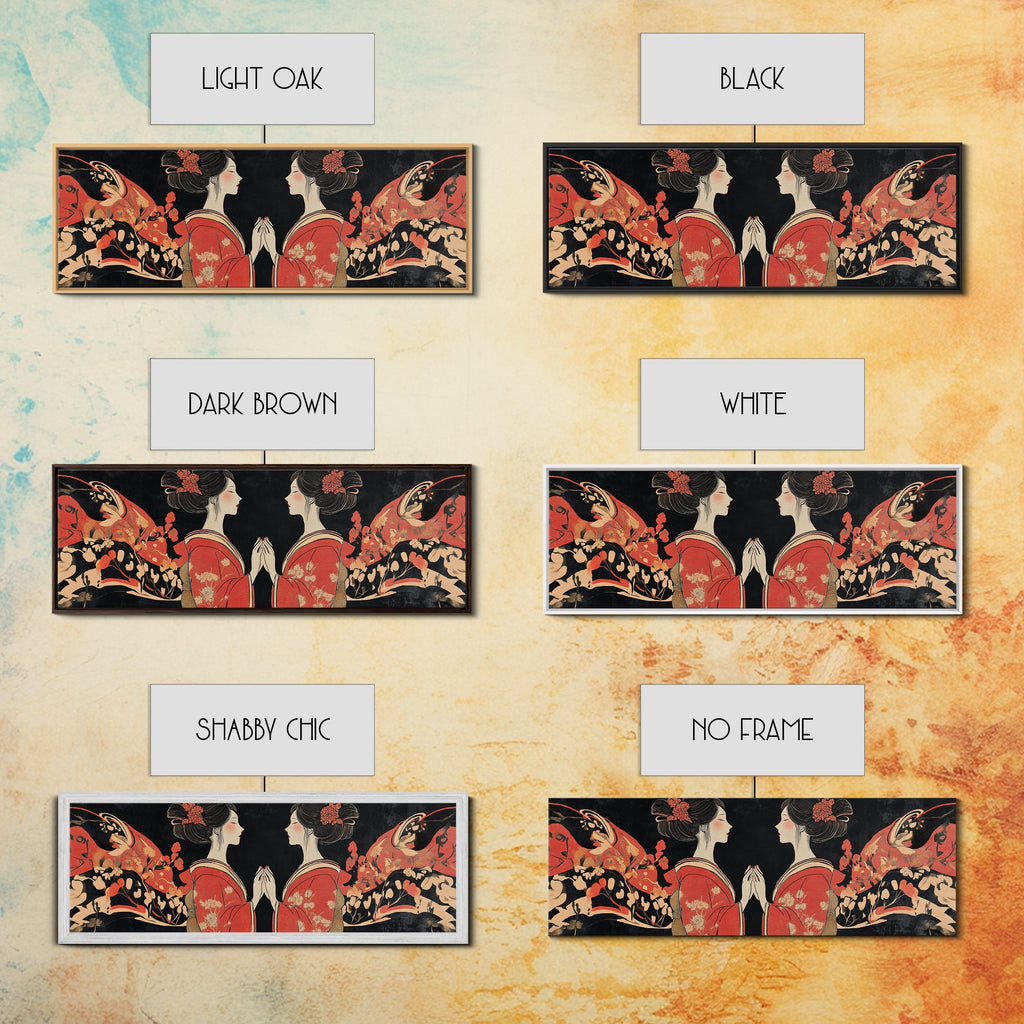 Elegant Geisha Framed Canvas Print Chinoiserie Art Nouveau Print Japanese Zen Art Gift Idea for Her Bedroom Living Room Wall Decor