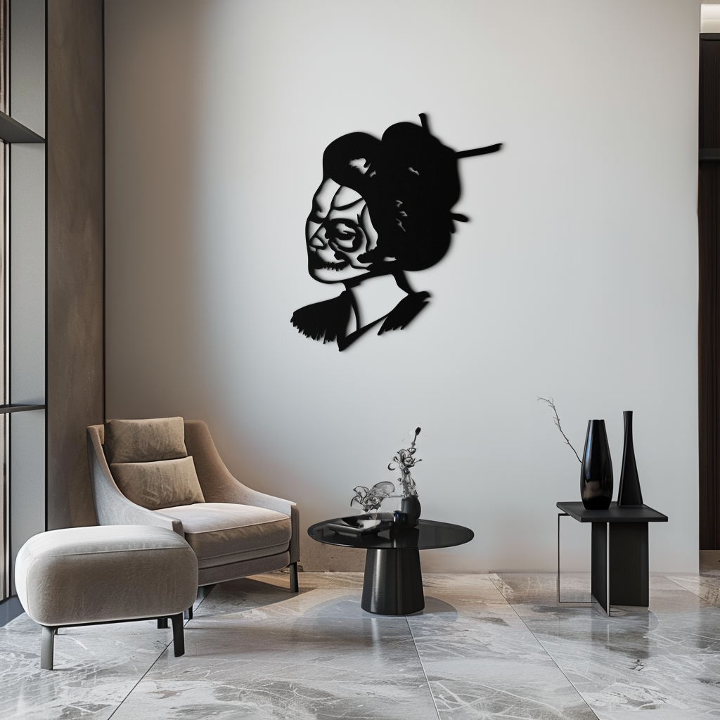Geisha Skull Fusion Metal Wall Art – Japanese Gothic Home Decor- KAF575