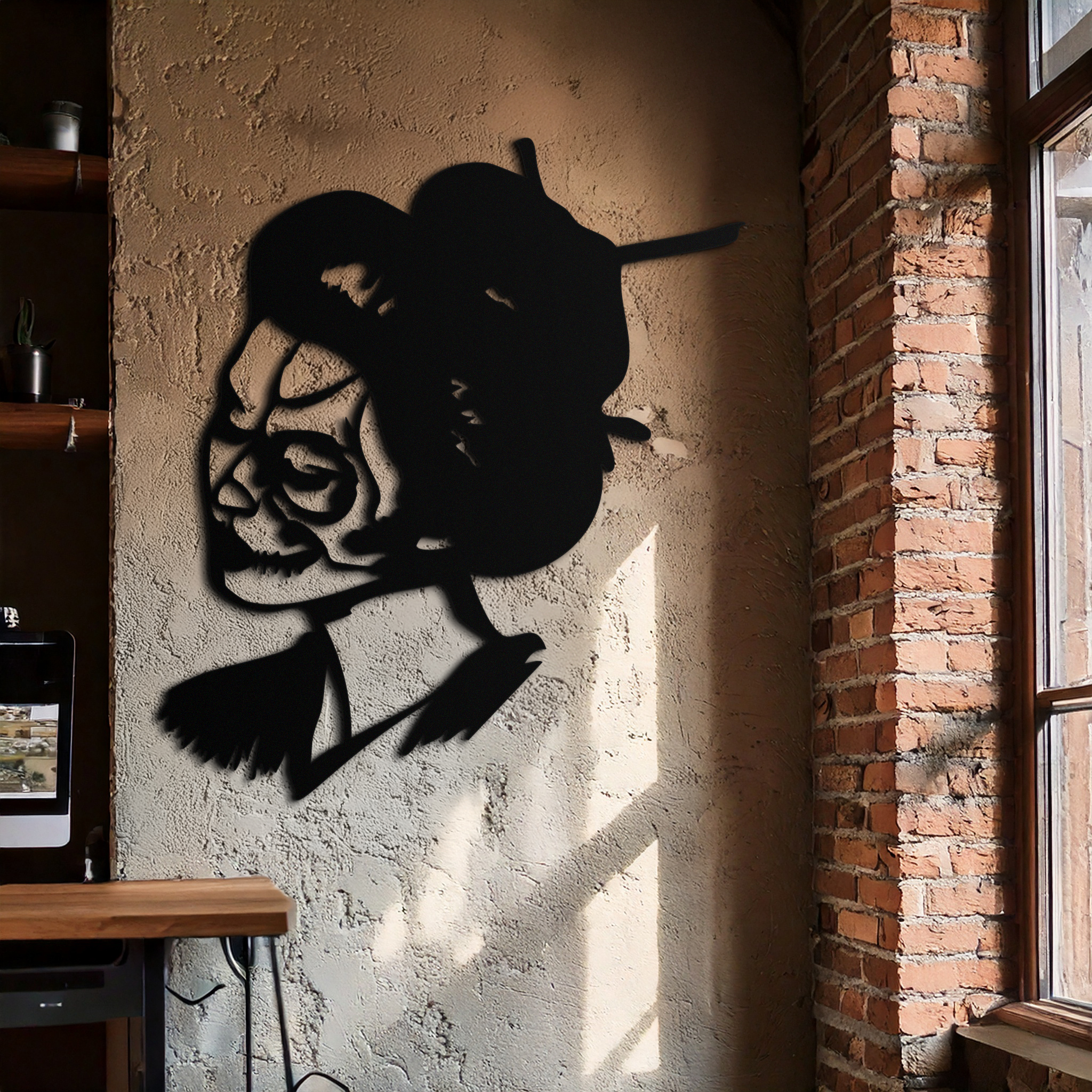 Geisha Skull Fusion Metal Wall Art – Japanese Gothic Home Decor- KAF575