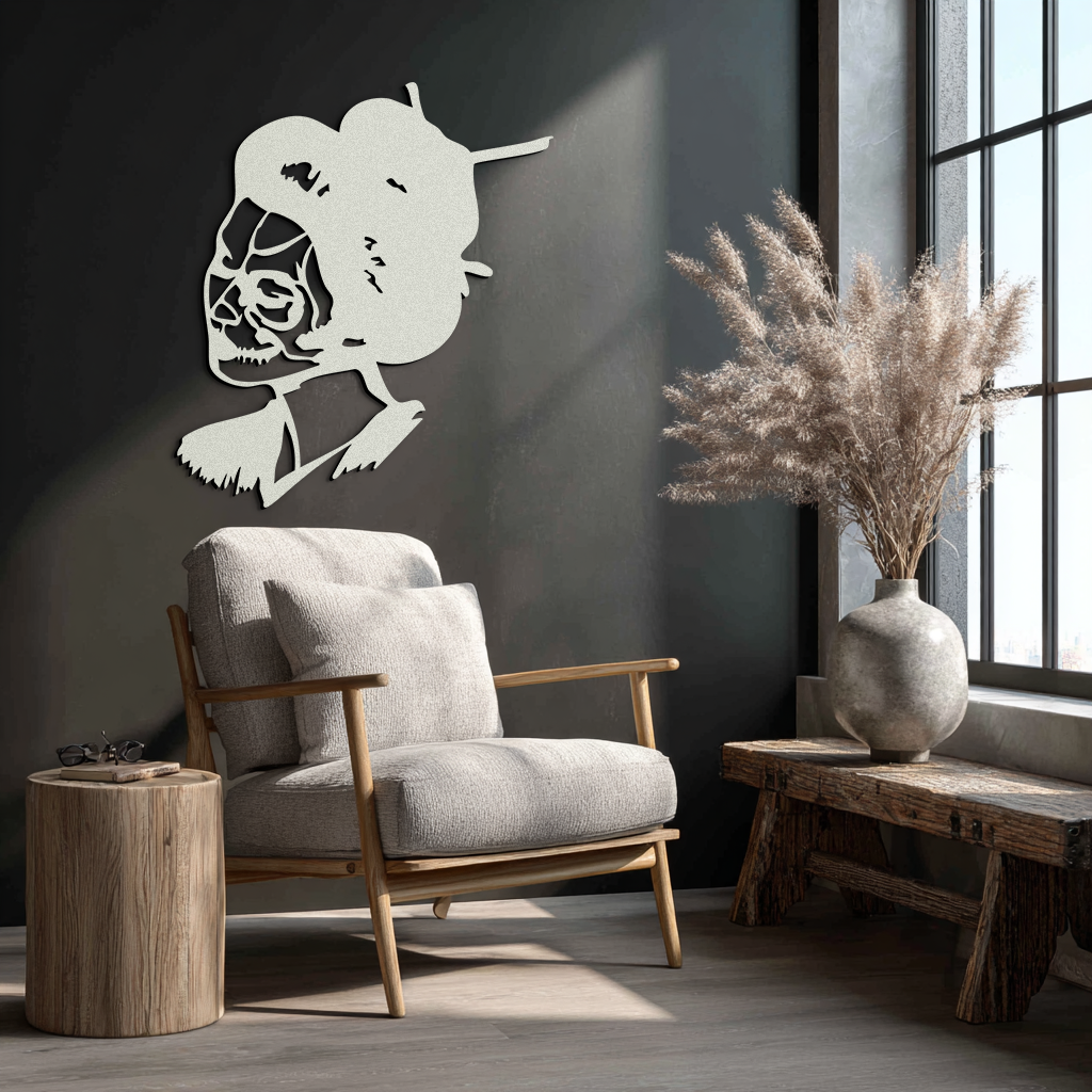 Geisha Skull Fusion Metal Wall Art – Japanese Gothic Home Decor- KAF575