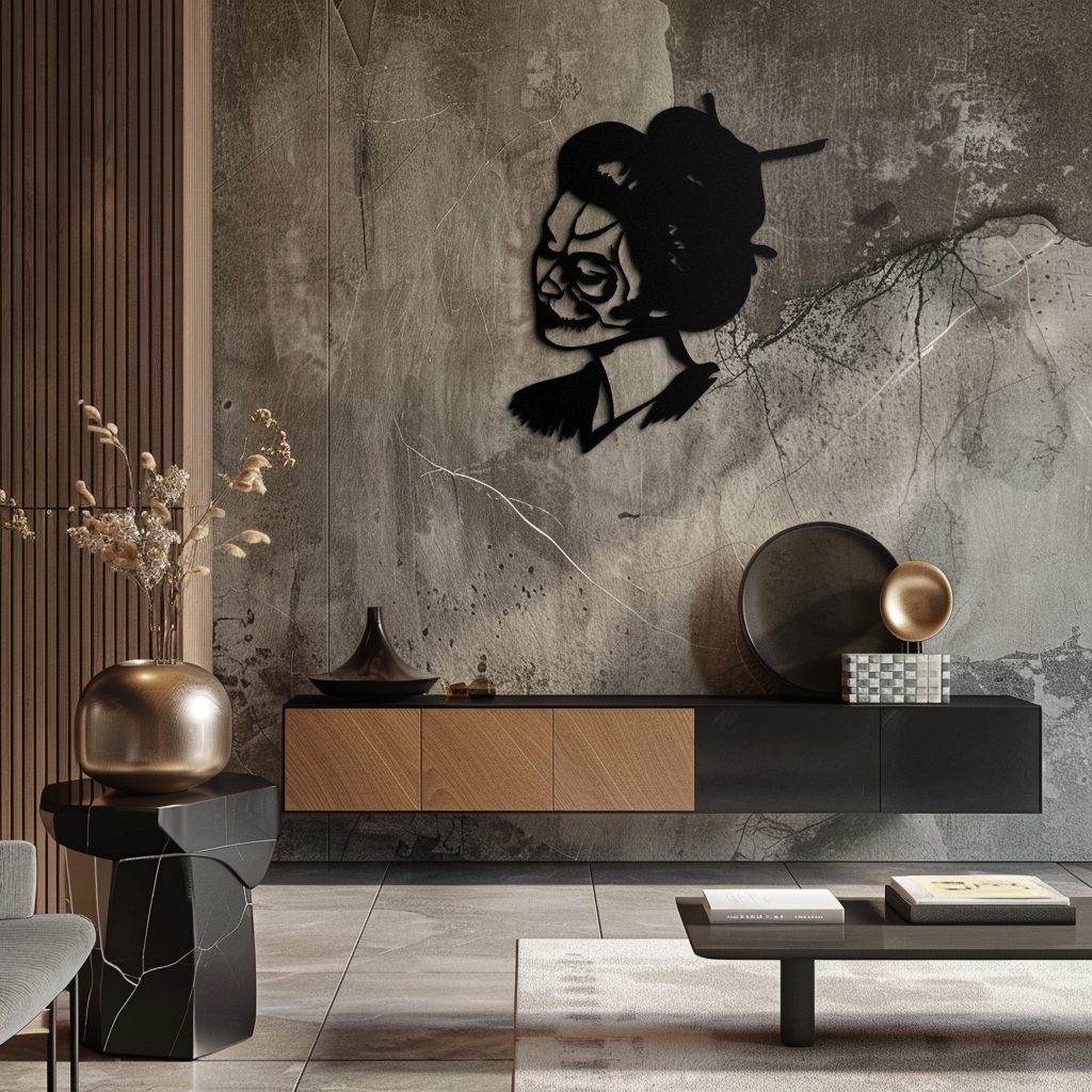 Geisha Skull Fusion Metal Wall Art – Japanese Gothic Home Decor- KAF575