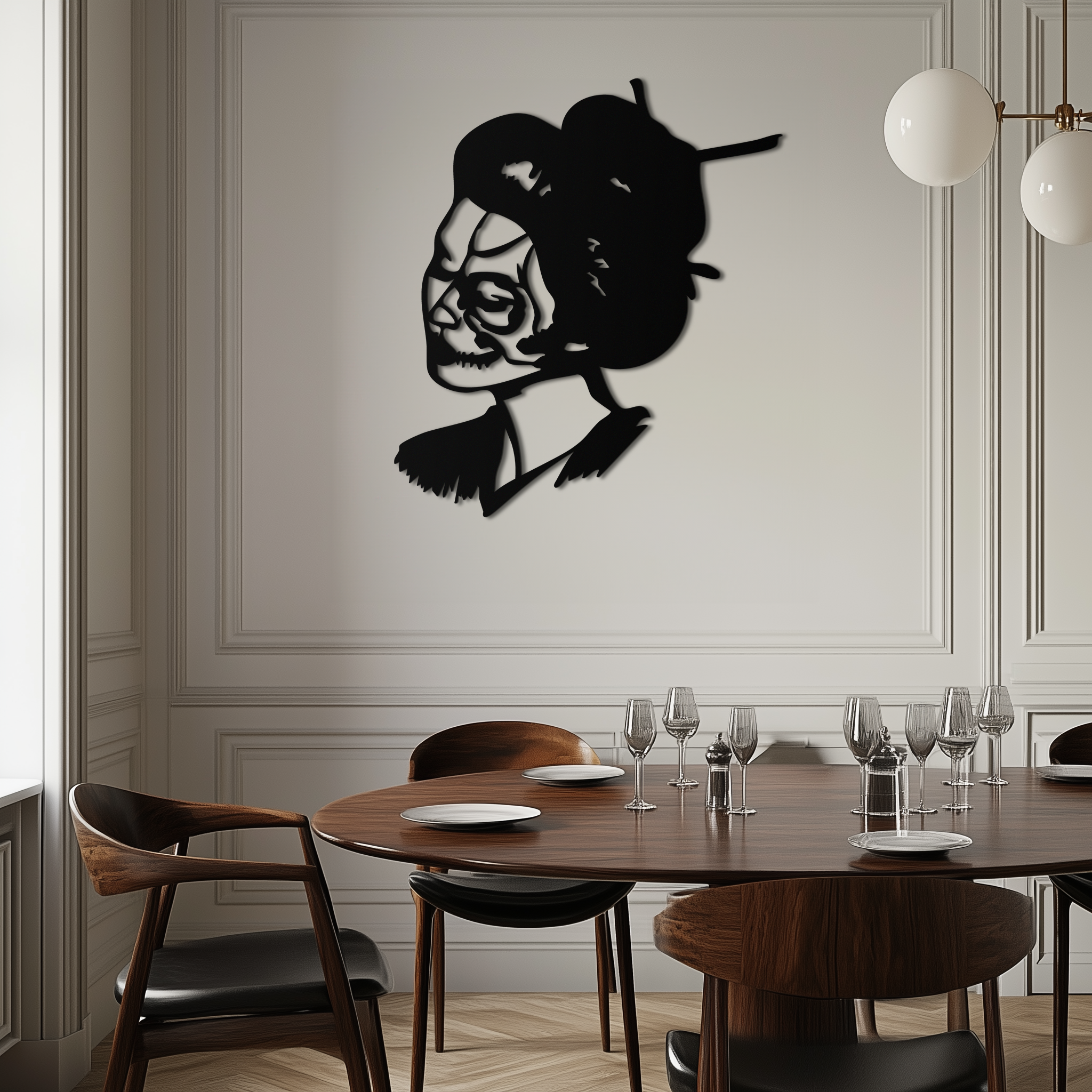 Geisha Skull Fusion Metal Wall Art – Japanese Gothic Home Decor- KAF575