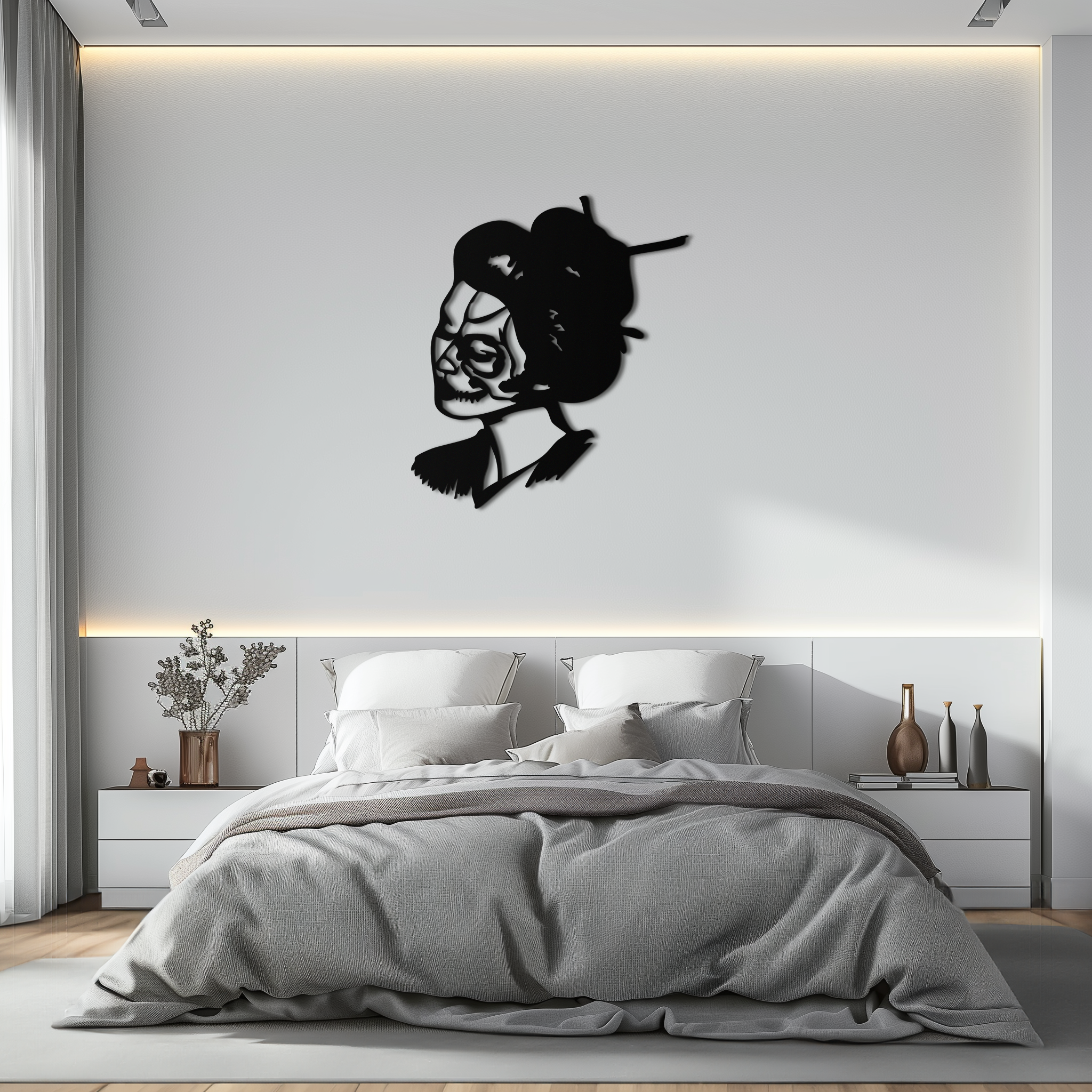 Geisha Skull Fusion Metal Wall Art – Japanese Gothic Home Decor- KAF575