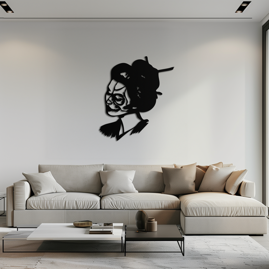 Geisha Skull Fusion Metal Wall Art – Japanese Gothic Home Decor- KAF575