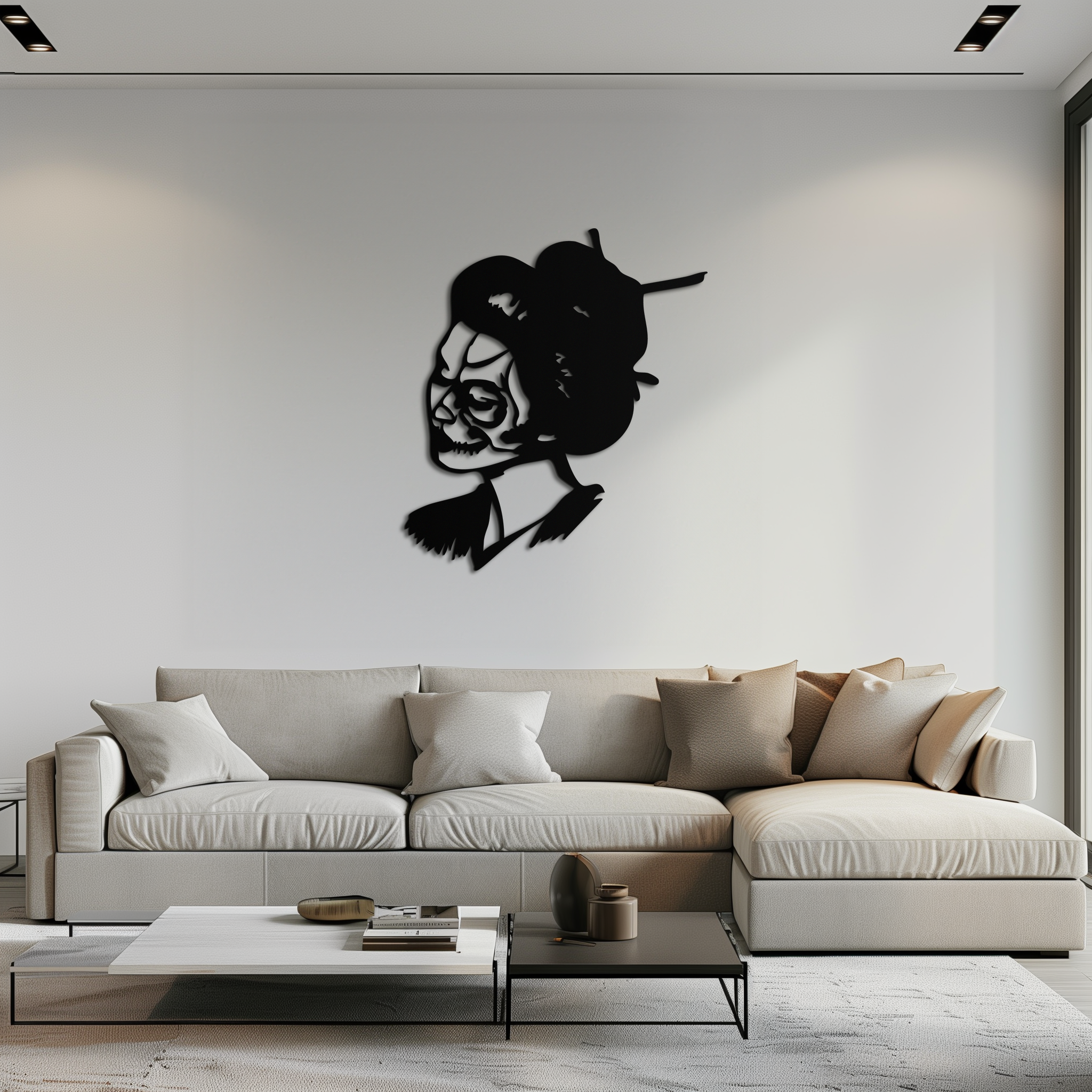 Geisha Skull Fusion Metal Wall Art – Japanese Gothic Home Decor- KAF575