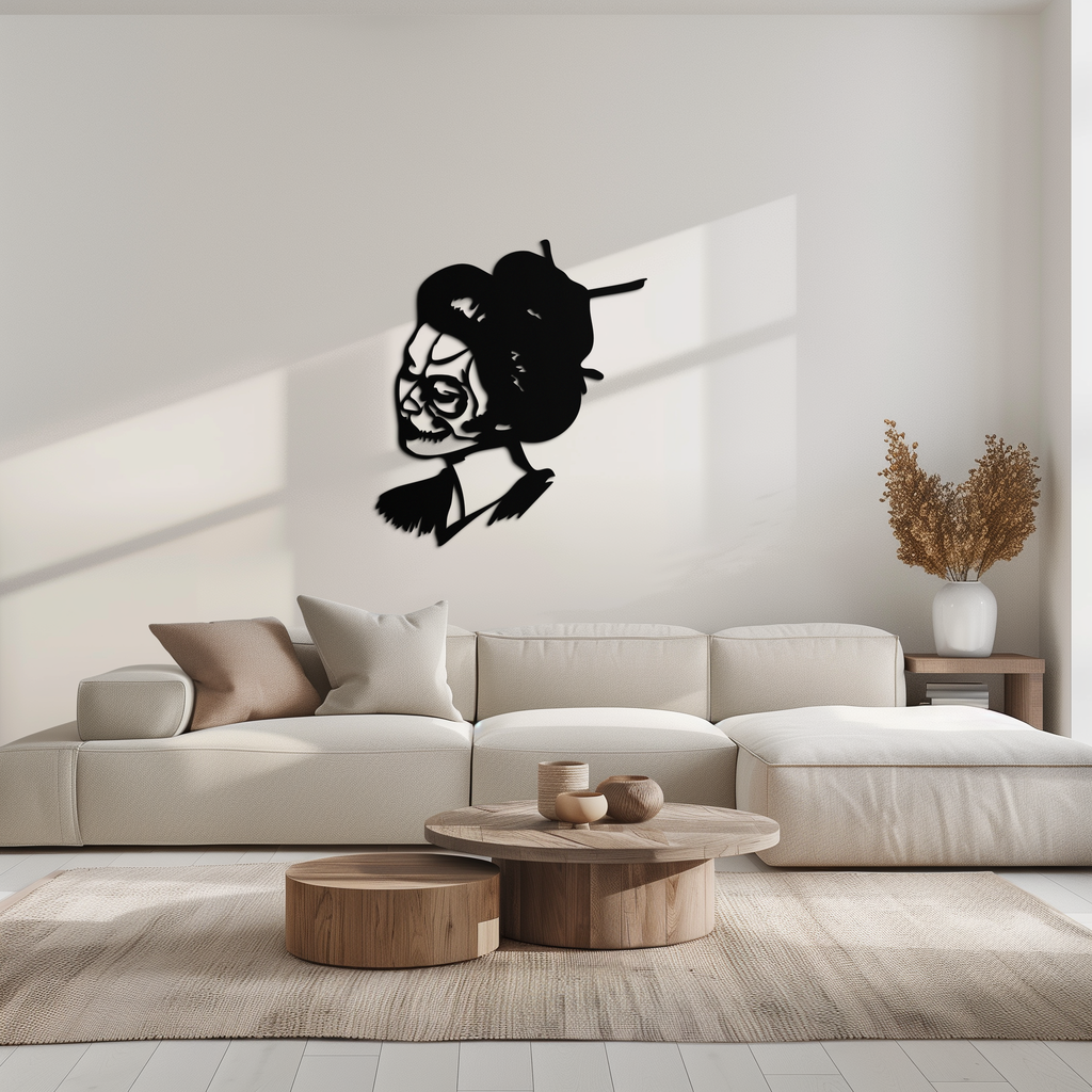 Geisha Skull Fusion Metal Wall Art – Japanese Gothic Home Decor- KAF575