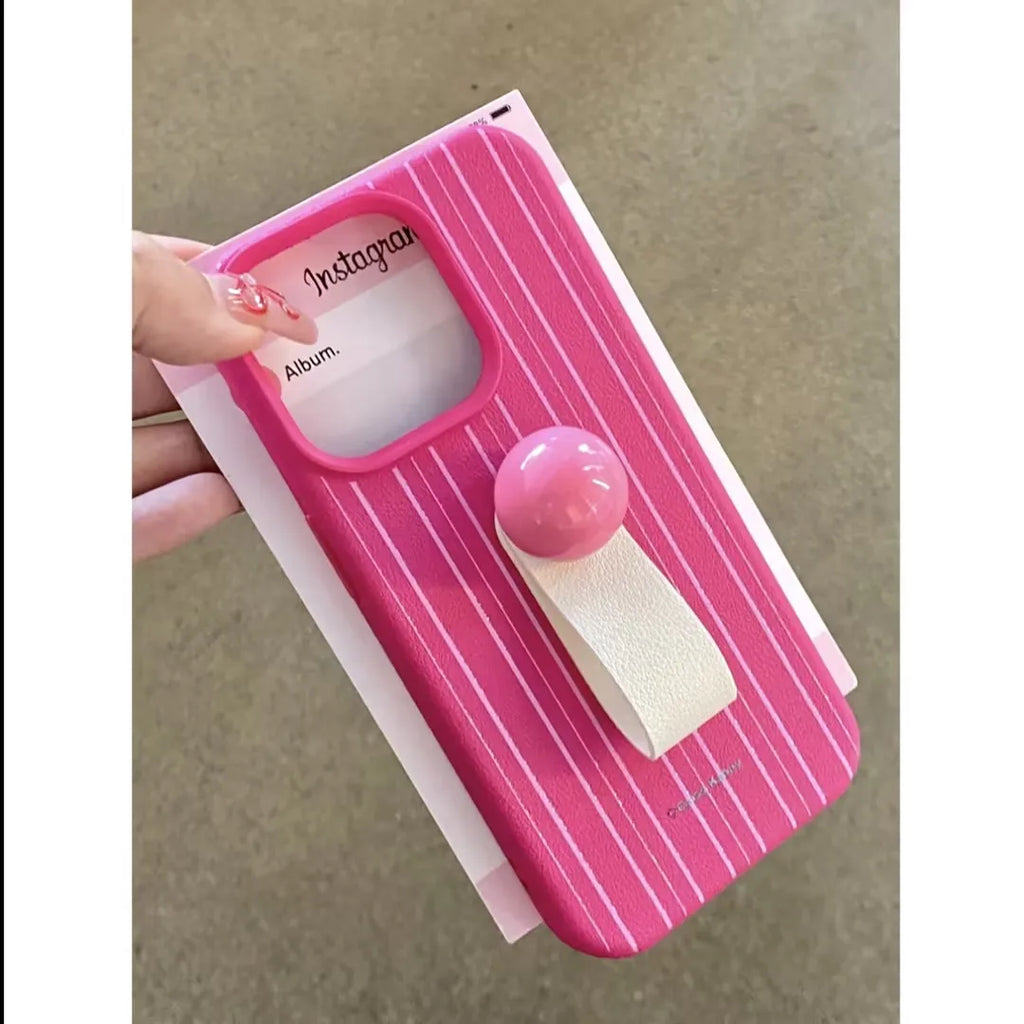 Simple Line 3D Ball Ring Buckle Bracket Leather Texture Soft Case