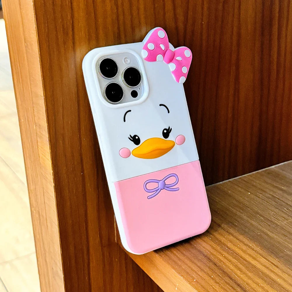Cute 3D Cartoon Bowknot Duck Soft Silicone Phone Case