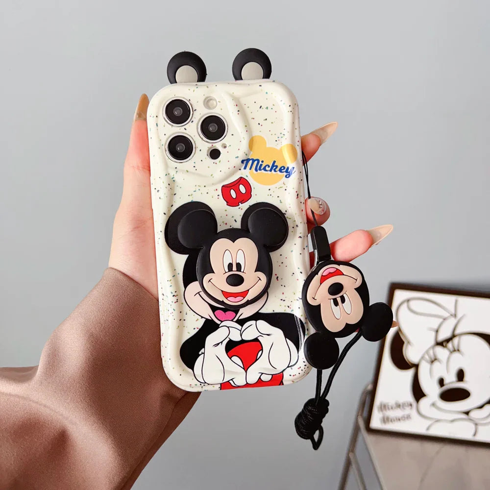 Ear Love Minni Mickey Wave Case With Holder Rope Phone Case