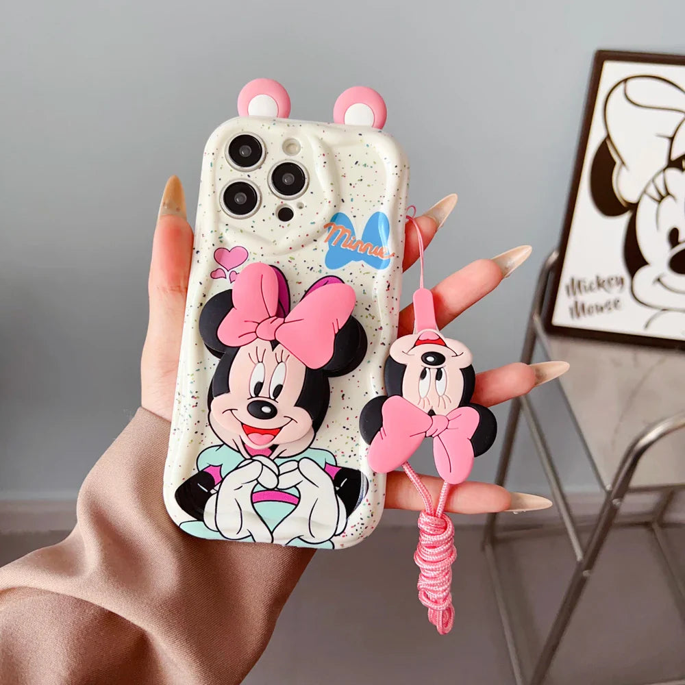 Ear Love Minni Mickey Wave Case With Holder Rope Phone Case