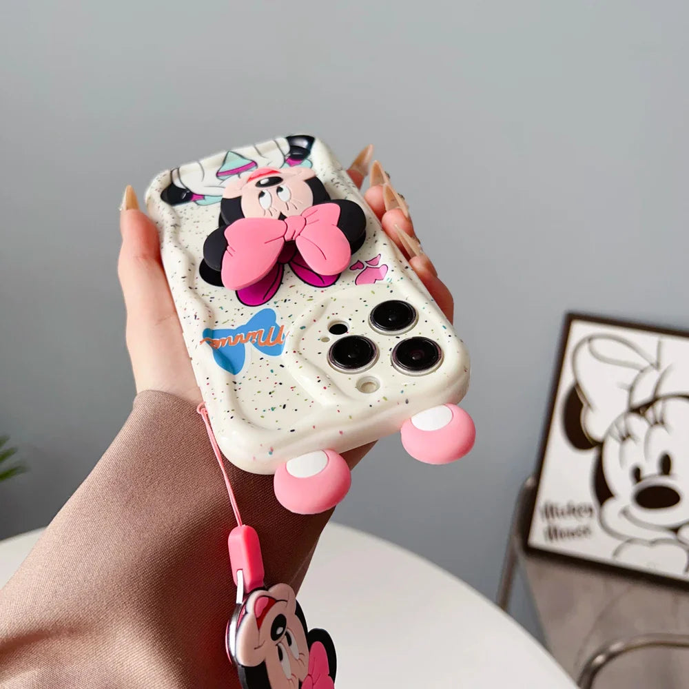 Ear Love Minni Mickey Wave Case With Holder Rope Phone Case