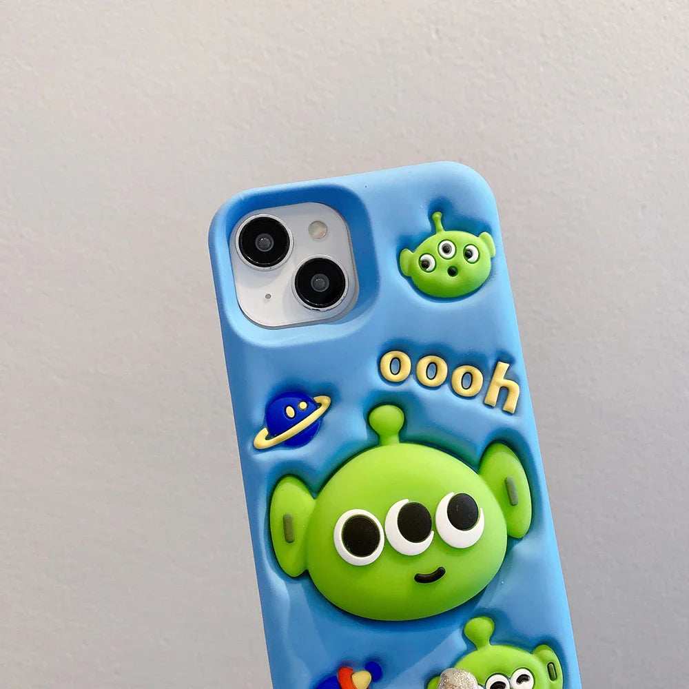 Funny Cartoon Alien Monsters Case Soft Silicone Cover With Stand Holder Phone Case
