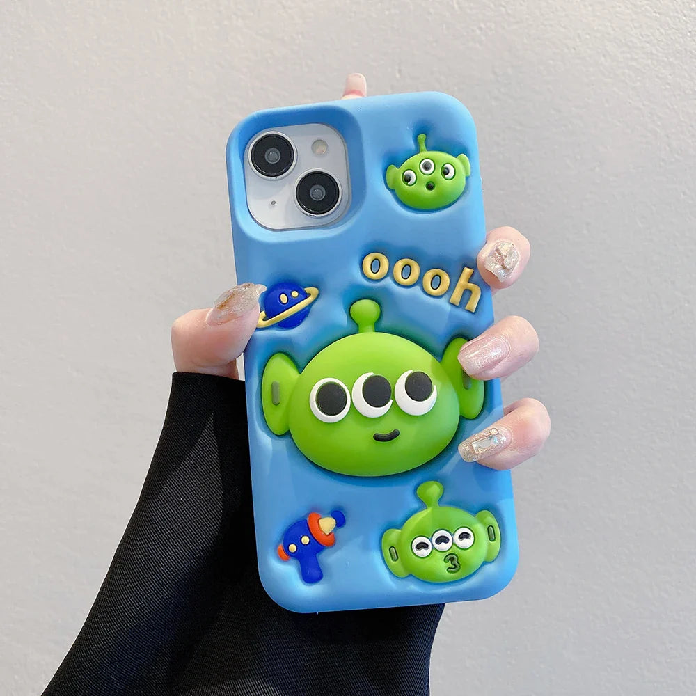 Funny Cartoon Alien Monsters Case Soft Silicone Cover With Stand Holder Phone Case