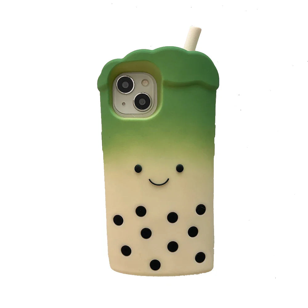 Cute 3D Smile Pearl Milk Tea Cup Phone Case