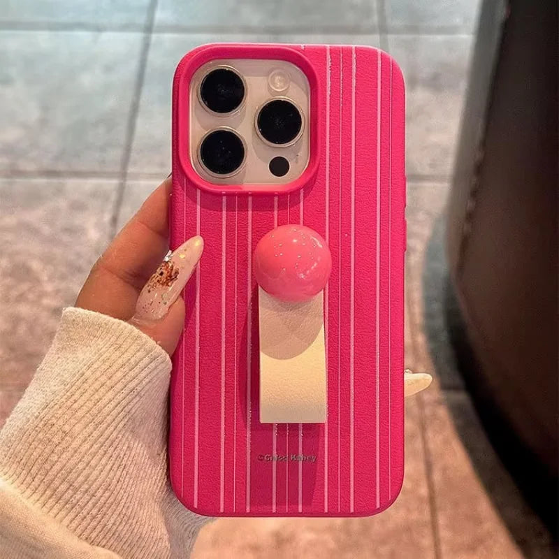 Simple Line 3D Ball Ring Buckle Bracket Leather Texture Soft Case