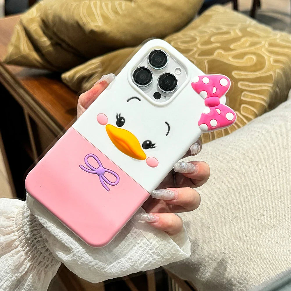 Cute 3D Cartoon Bowknot Duck Soft Silicone Phone Case