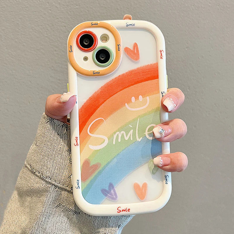 Cute Rainbow Love Heart Smile Shockproof Bumper Back Cover Phone Case