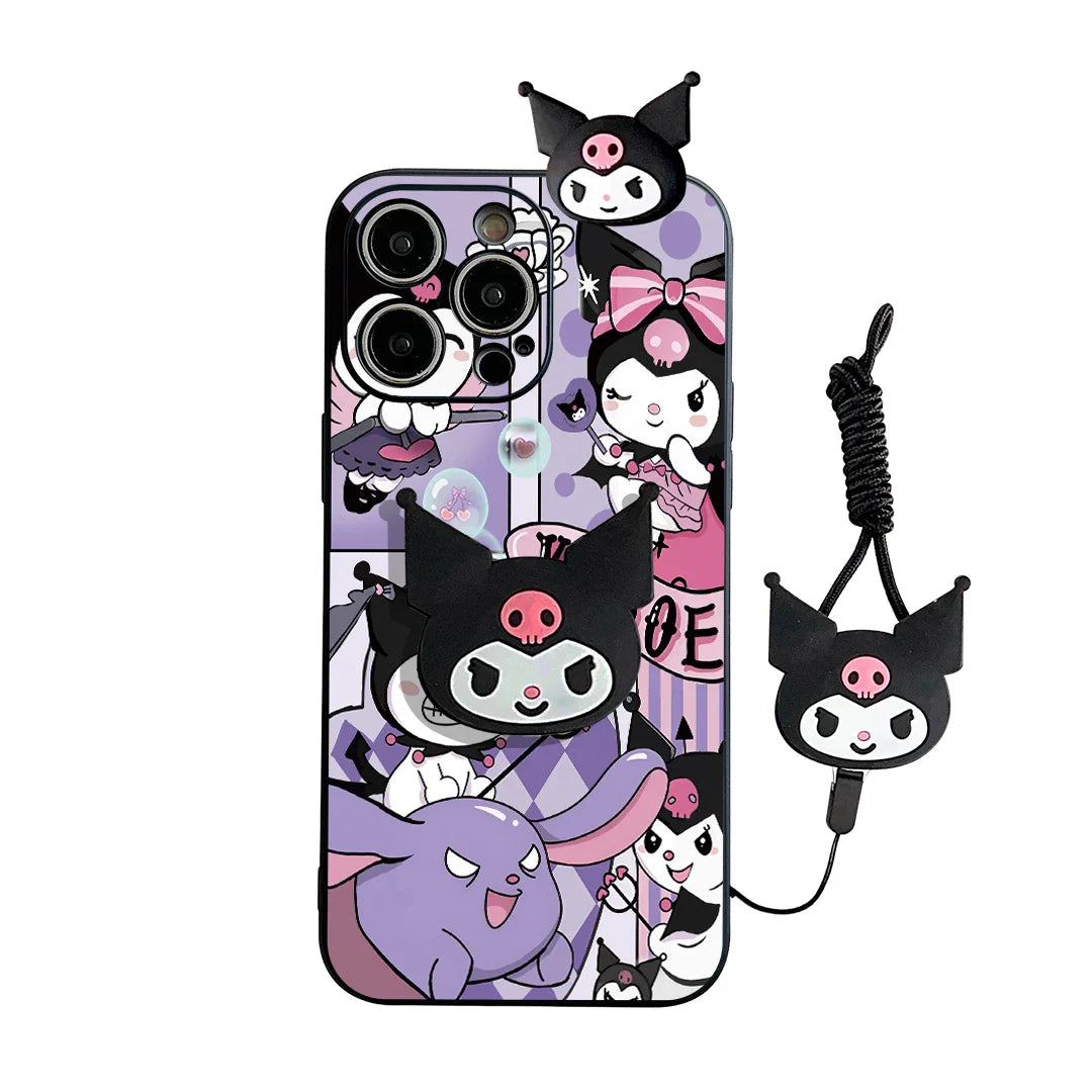 Kawaii Kuromi Cover With Keychain Holder Rope Phone Case