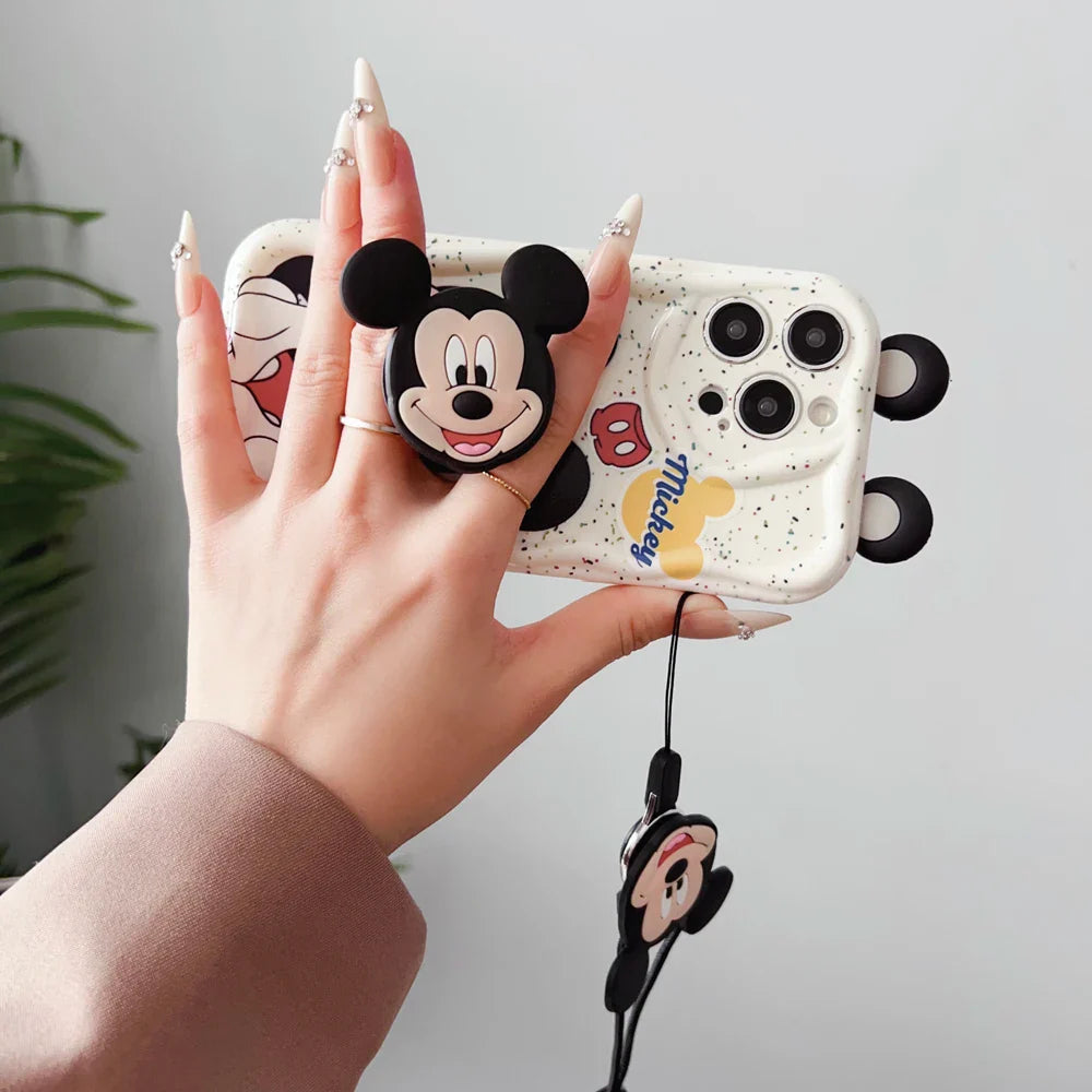 Ear Love Minni Mickey Wave Case With Holder Rope Phone Case
