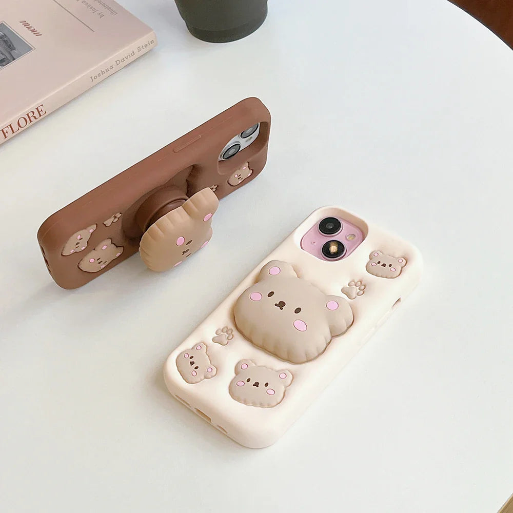 Kawaii Bear Cover With Stand Holder Soft Silicone Phone Case