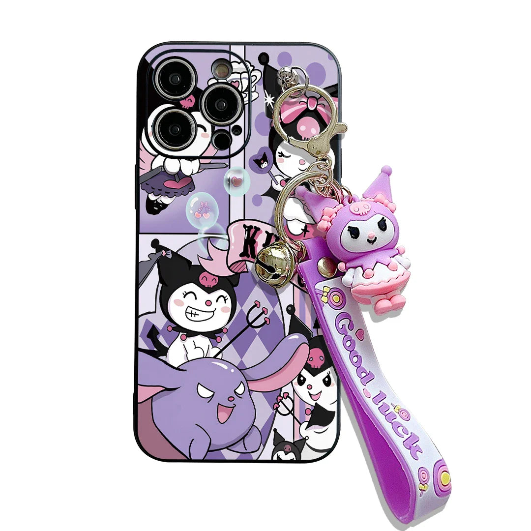 Kawaii Kuromi Cover With Keychain Holder Rope Phone Case