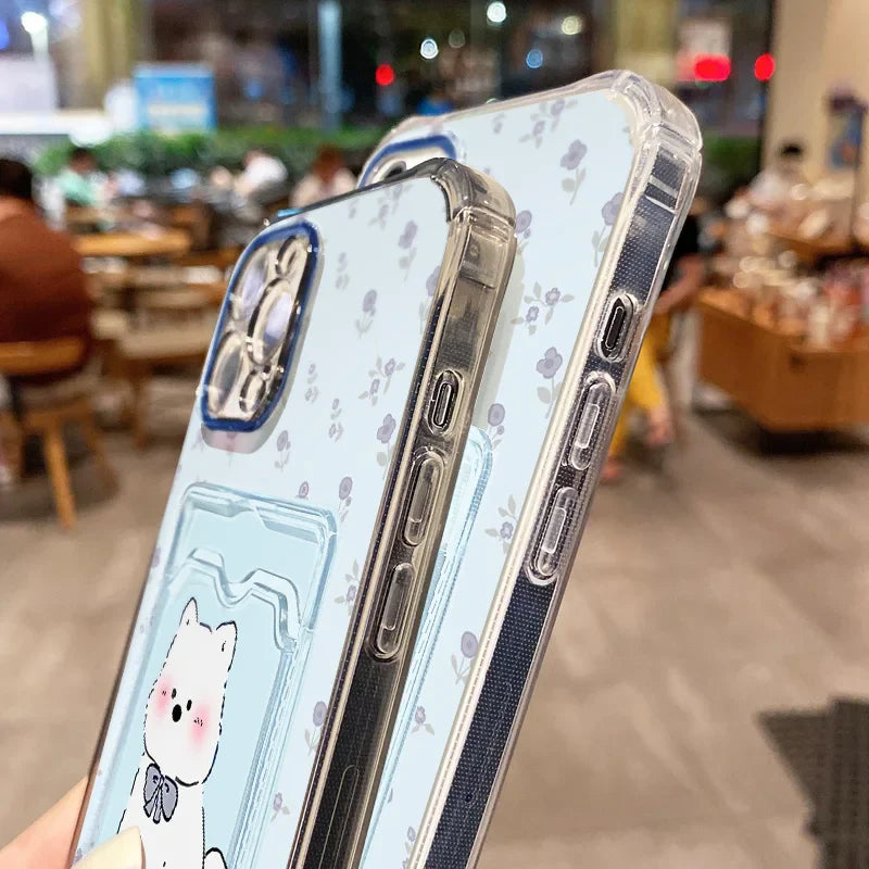 Cute Cartoon Puppy Card Wallet Pocket Phone Case