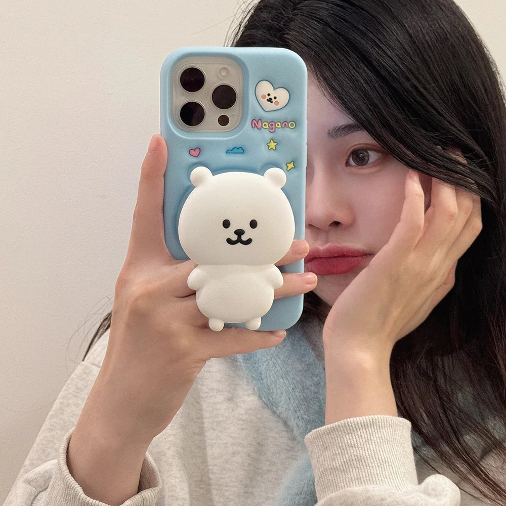 Funny Cartoon Nagano Bear Telescopic Bracket Phone Case