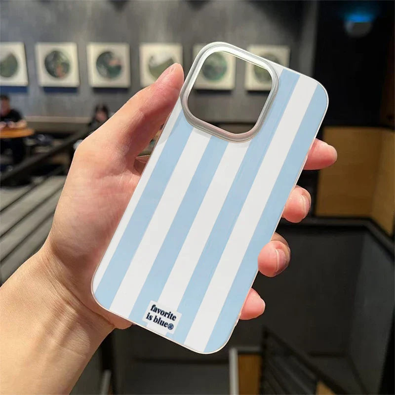 Korean Simple Blue White Stripes Phone Case