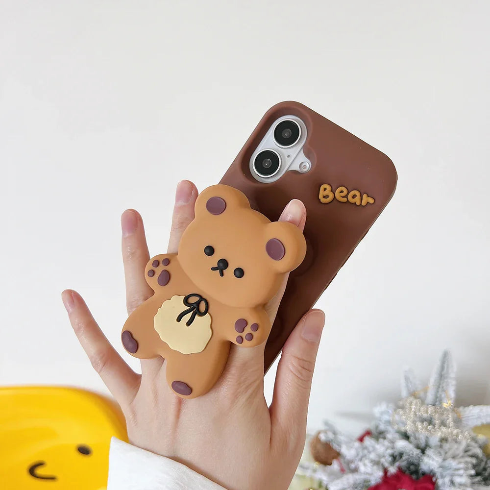 Kawaii 3D Cartoon Butter Bear Cover With Stand Holder Phone Case
