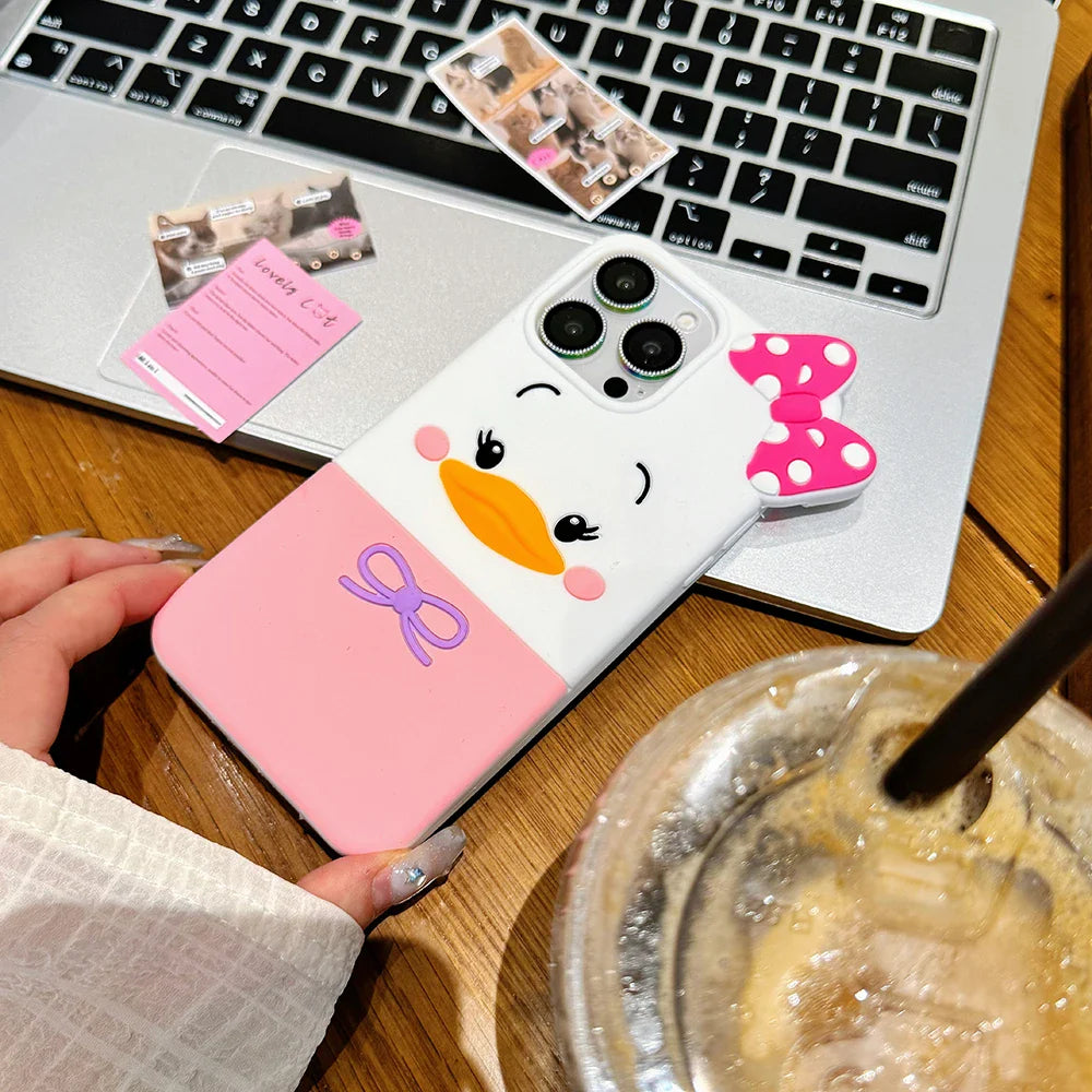 Cute 3D Cartoon Bowknot Duck Soft Silicone Phone Case