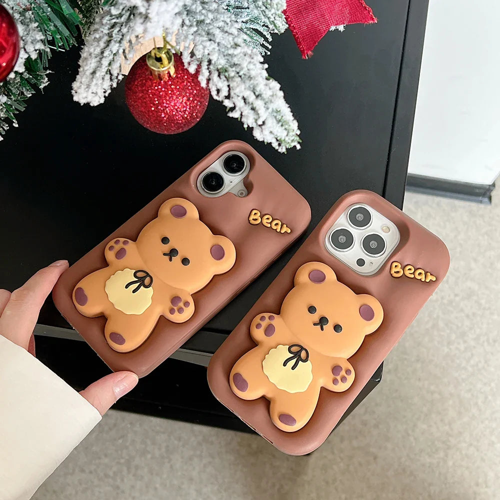 Kawaii 3D Cartoon Butter Bear Cover With Stand Holder Phone Case