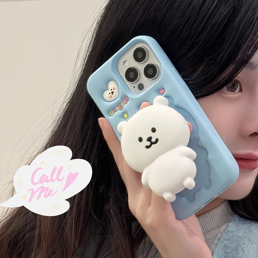 Funny Cartoon Nagano Bear Telescopic Bracket Phone Case