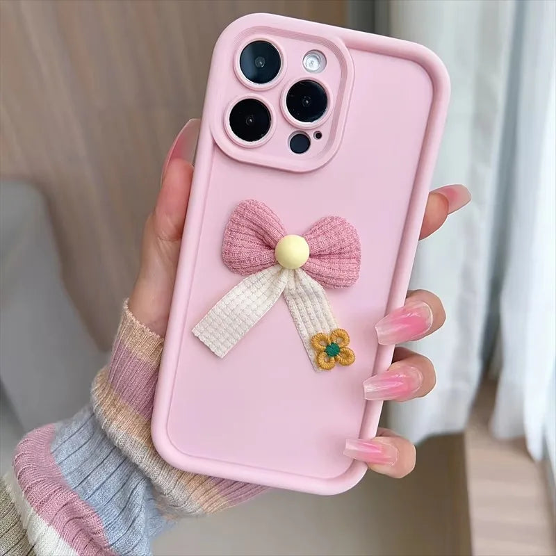 3D Fabric Pink Bowknot Flower Phone Case