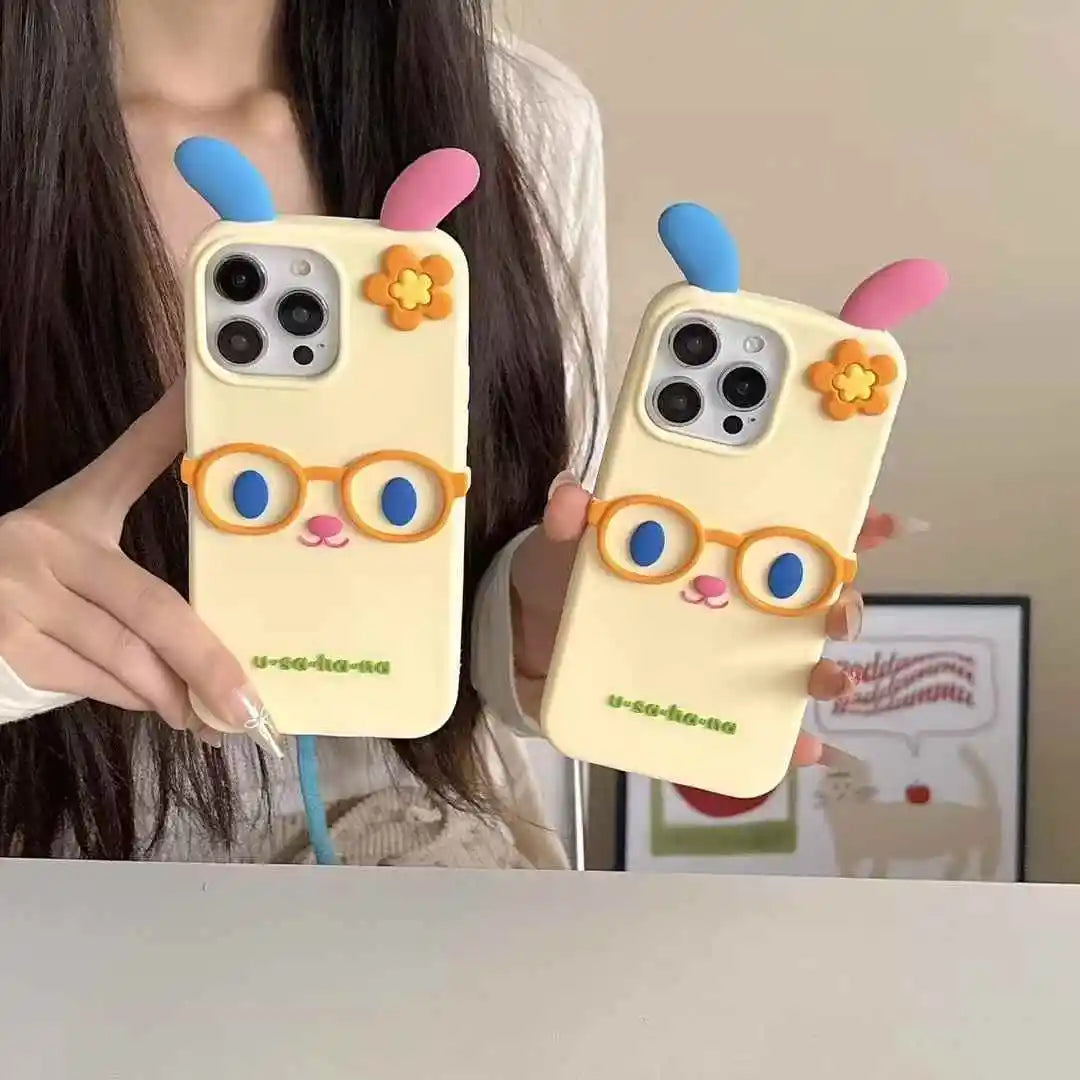 Kawaii 3D Cartoon Glasses Flower Rabbit Soft Silicone Phone Case